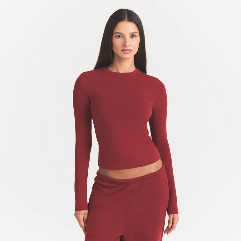 COTTON JERSEY LONG SLEEVE T-SHIRT | MERLOT