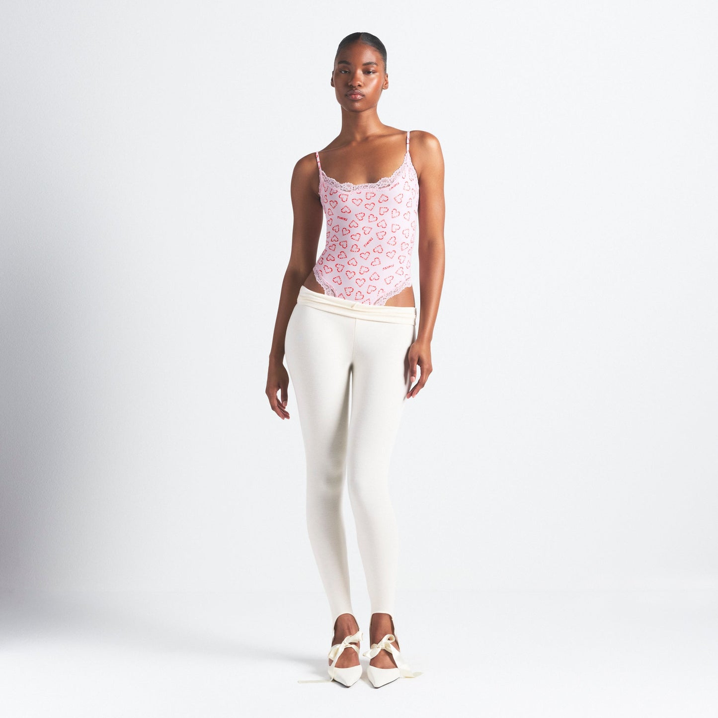 FITS EVERYBODY LACE CAMI BODYSUIT | CHERRY BLOSSOM CANDY HEART PRINT