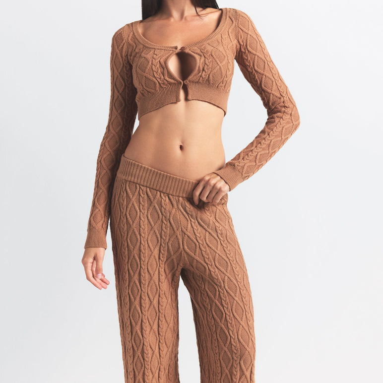 SWEATER KNIT STRAIGHT LEG PANT | DARK HONEY
