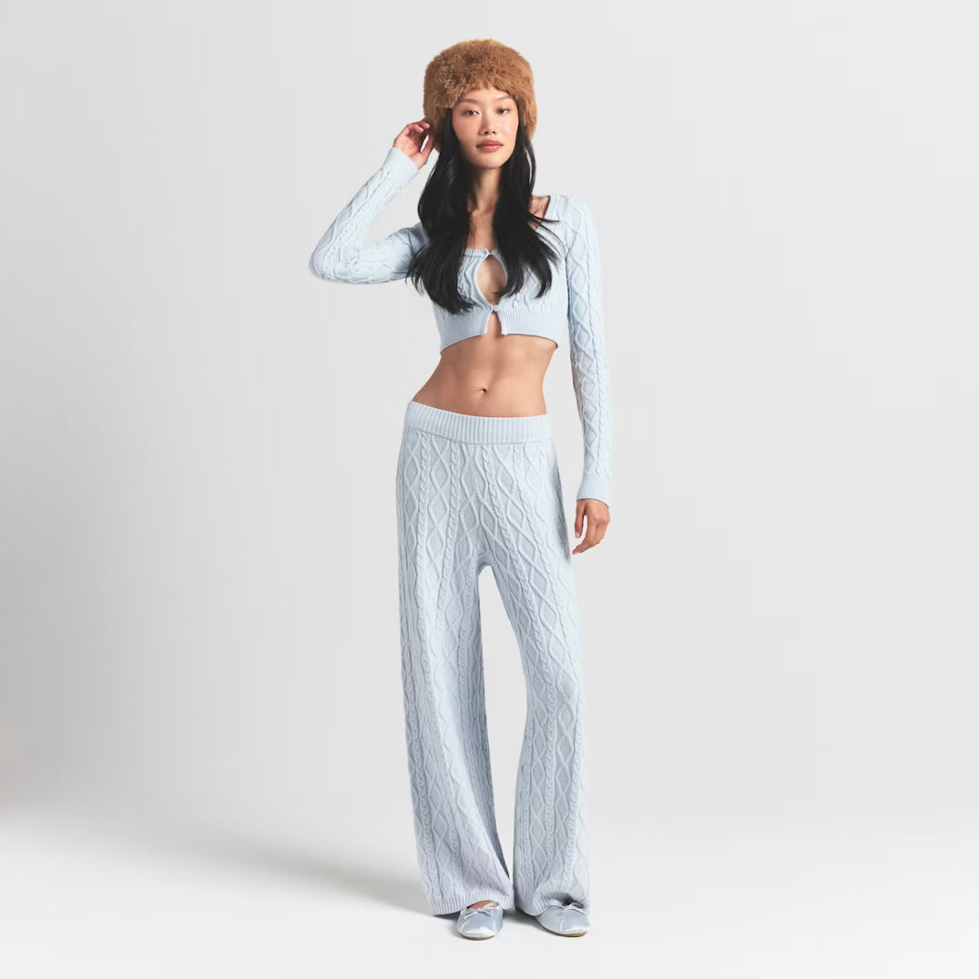 SNOW BUNNY CABLE KNIT STRAIGHT LEG PANT | ZEN BLUE