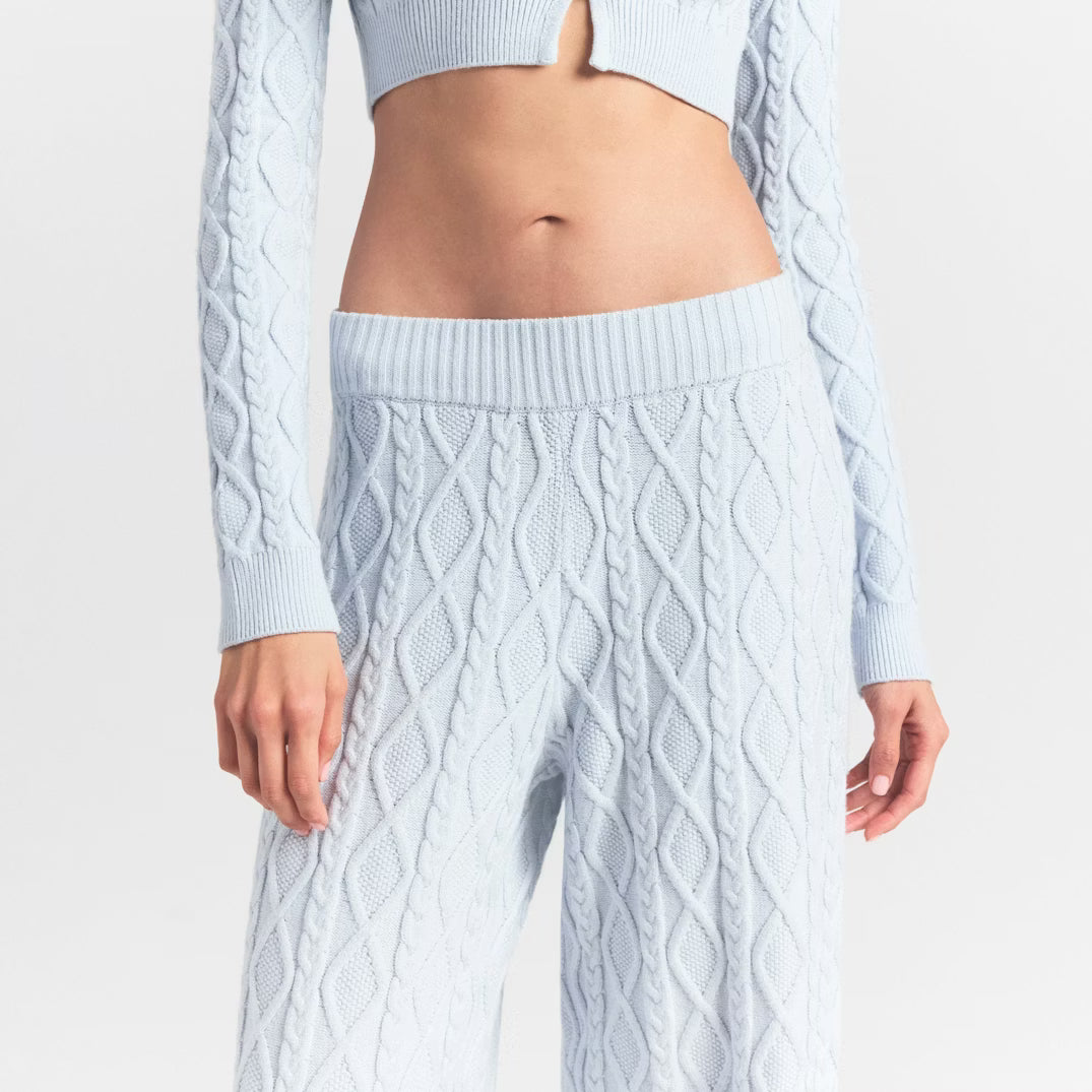 SNOW BUNNY CABLE KNIT STRAIGHT LEG PANT | ZEN BLUE