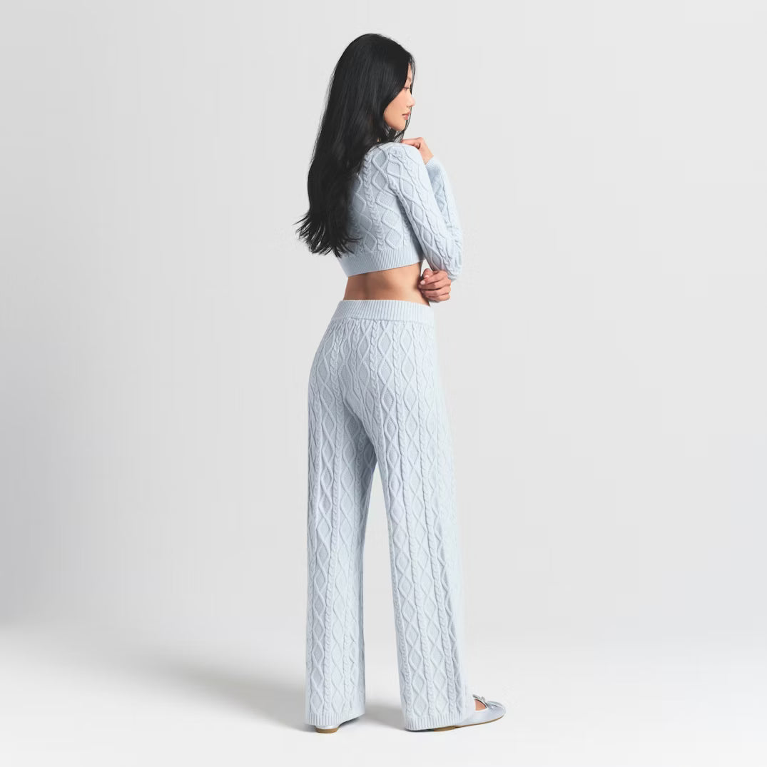 SNOW BUNNY CABLE KNIT STRAIGHT LEG PANT | ZEN BLUE