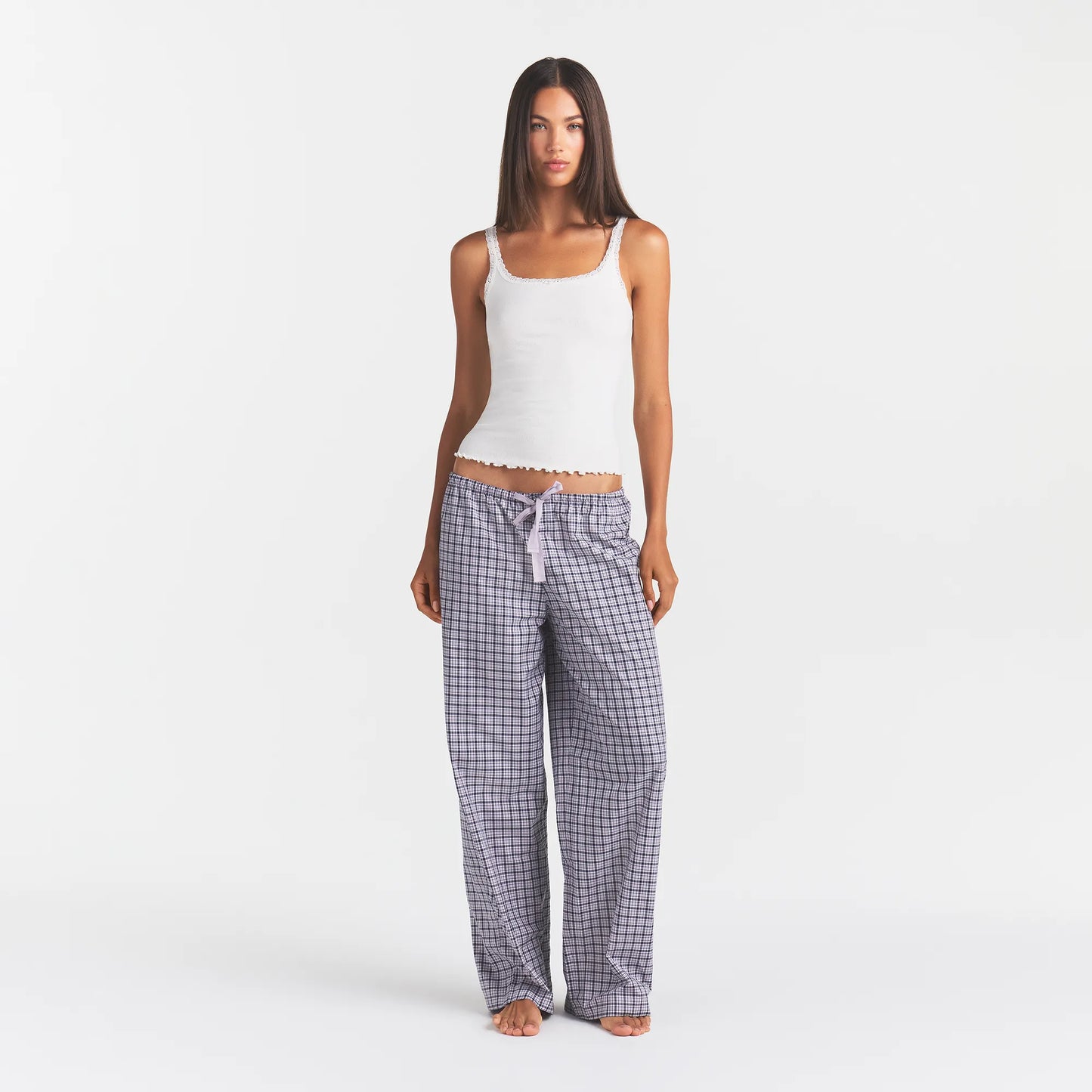 COTTON POPLIN SLEEP OVERSIZED PANT | IRIS MICA NAVY CHECK