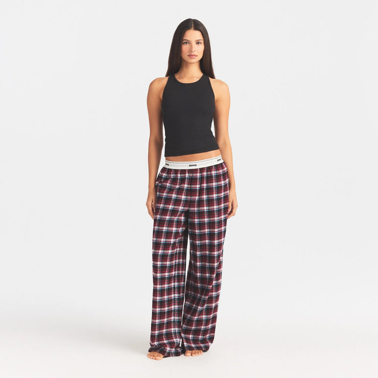 FLANNEL SLEEP LOGO BANDED PANT | DARK CARDINAL QUARTZ PLAID