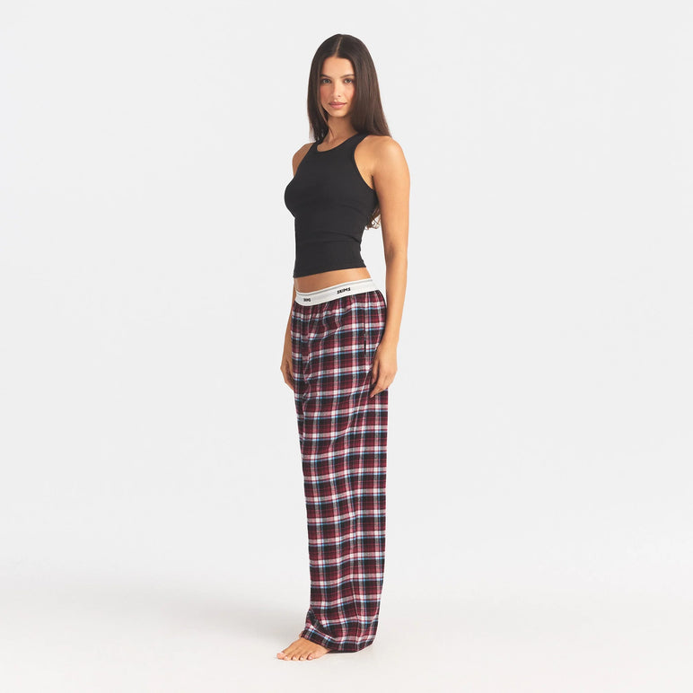 FLANNEL SLEEP LOGO BANDED PANT | DARK CARDINAL QUARTZ PLAID