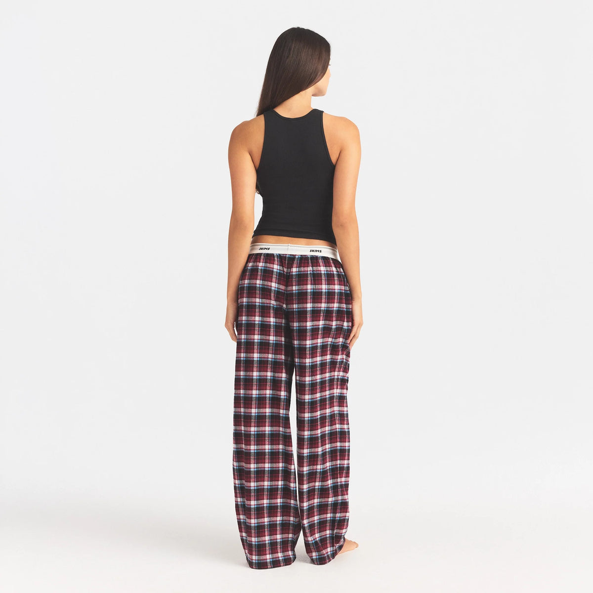 FLANNEL SLEEP LOGO BANDED PANT | DARK CARDINAL QUARTZ PLAID