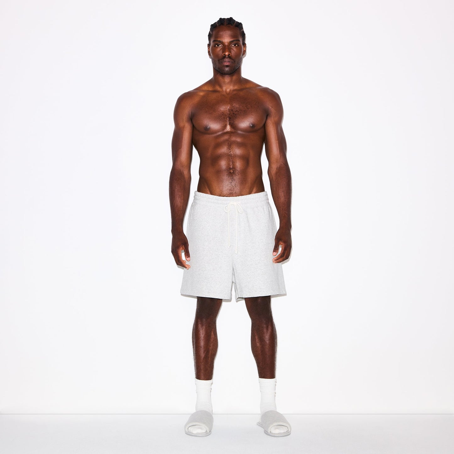 FLEECE LOUNGE MENS RELAXED SHORT | LIGHT HEATHER GREY