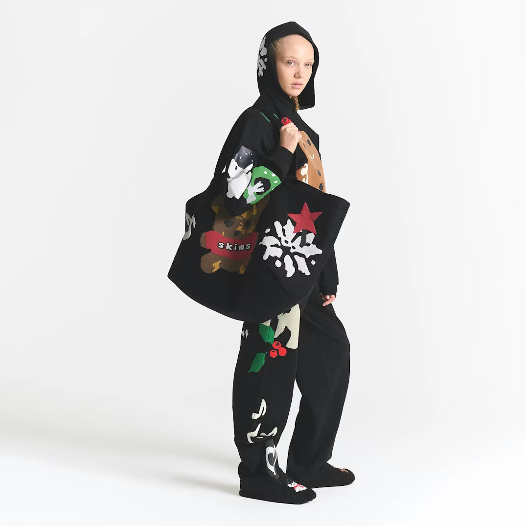 CACTUS PLANT FLEA MARKET X SKIMS COTTON FLEECE JUMBO TOTE | ONYX TEDDY BEAR PRINT