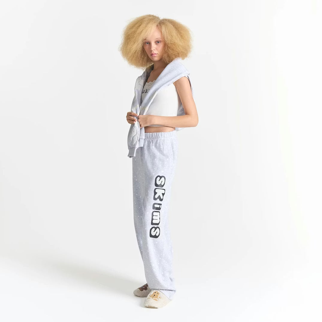 CACTUS PLANT FLEA MARKET X SKIMS COTTON FLEECE STRAIGHT LEG PANT | LIGHT HEATHER GREY SKIMS SNOW PRINT