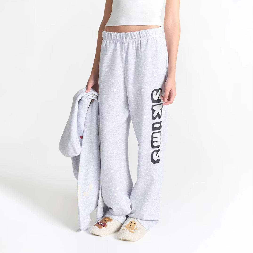 CACTUS PLANT FLEA MARKET X SKIMS COTTON FLEECE STRAIGHT LEG PANT | LIGHT HEATHER GREY SKIMS SNOW PRINT