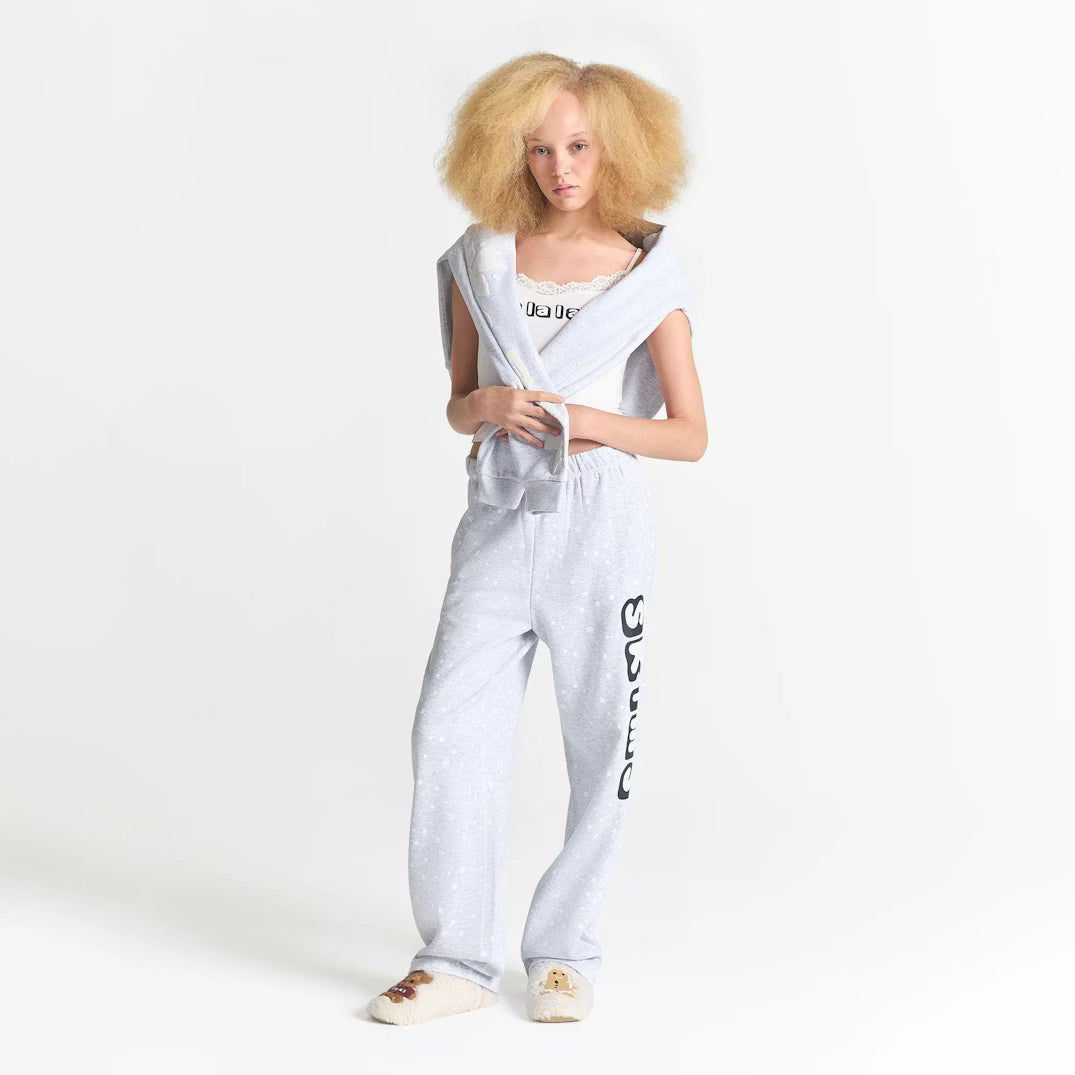 CACTUS PLANT FLEA MARKET X SKIMS COTTON FLEECE STRAIGHT LEG PANT | LIGHT HEATHER GREY SKIMS SNOW PRINT