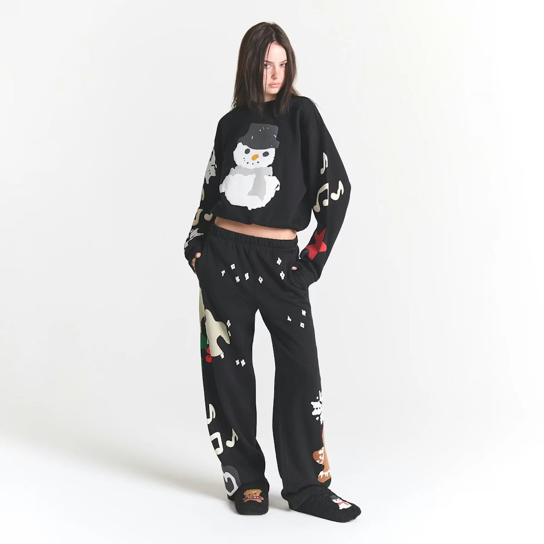 CACTUS PLANT FLEA MARKET X SKIMS COTTON FLEECE STRAIGHT LEG PANT | ONYX GINGERBREAD PRINT