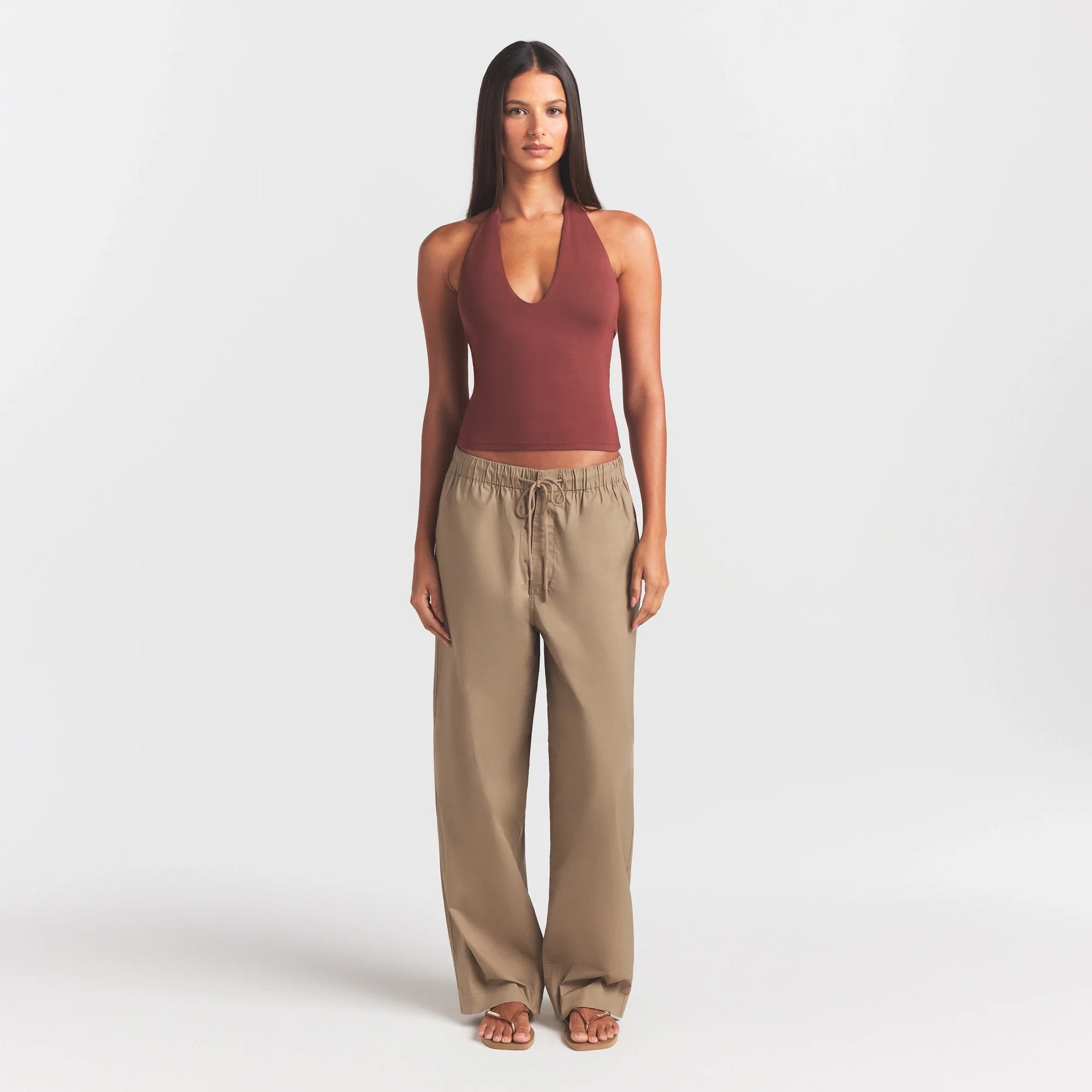 WOVEN COTTON OVERSIZED STRAIGHT LEG PANT | DESERT