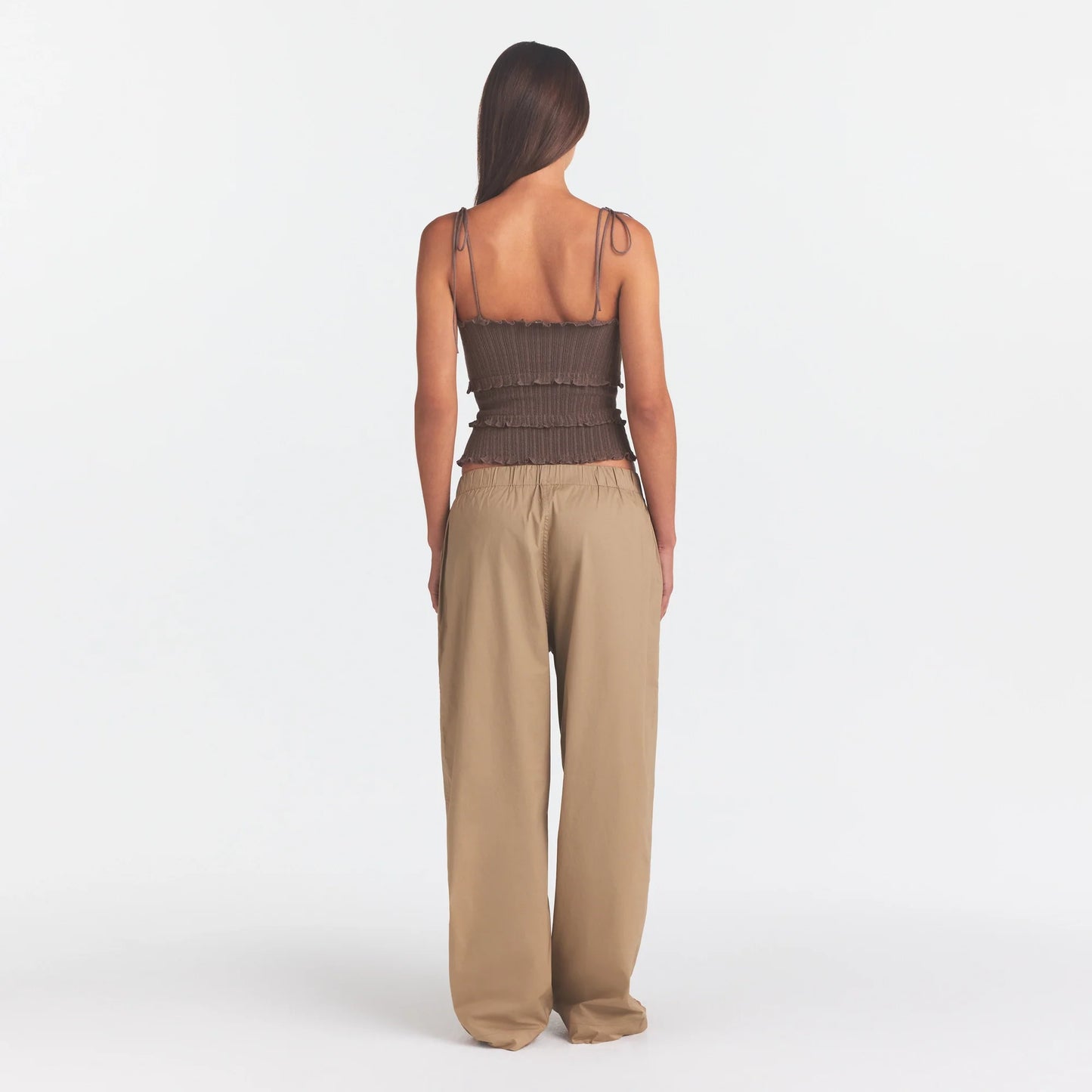 WOVEN COTTON OVERSIZED STRAIGHT LEG PANT | DESERT