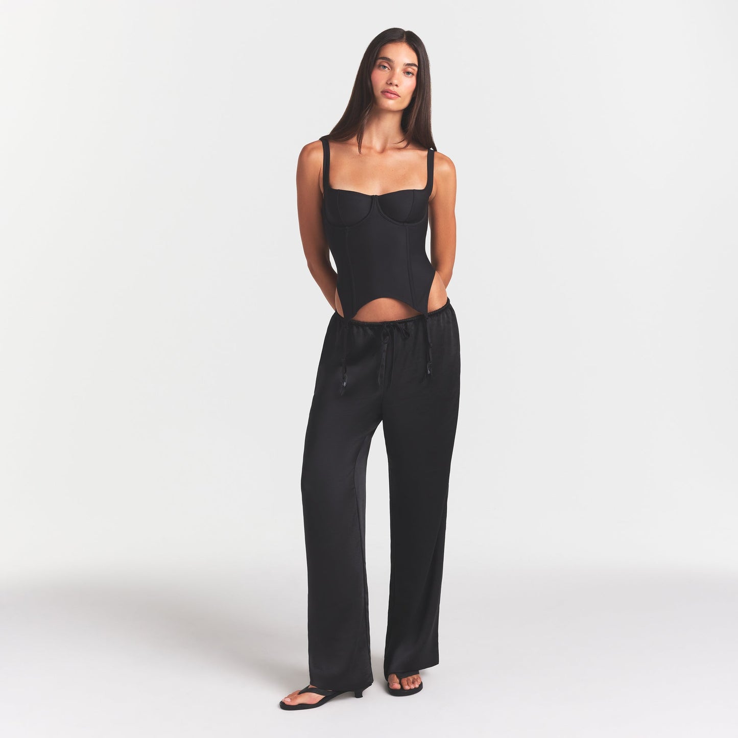 LIGHTWEIGHT SATIN STRAIGHT LEG PANT | OBSIDIAN