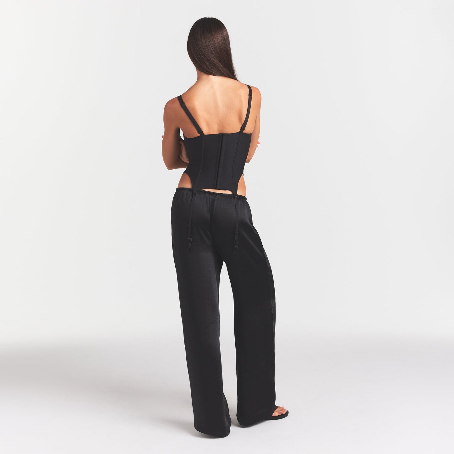 LIGHTWEIGHT SATIN STRAIGHT LEG PANT | OBSIDIAN