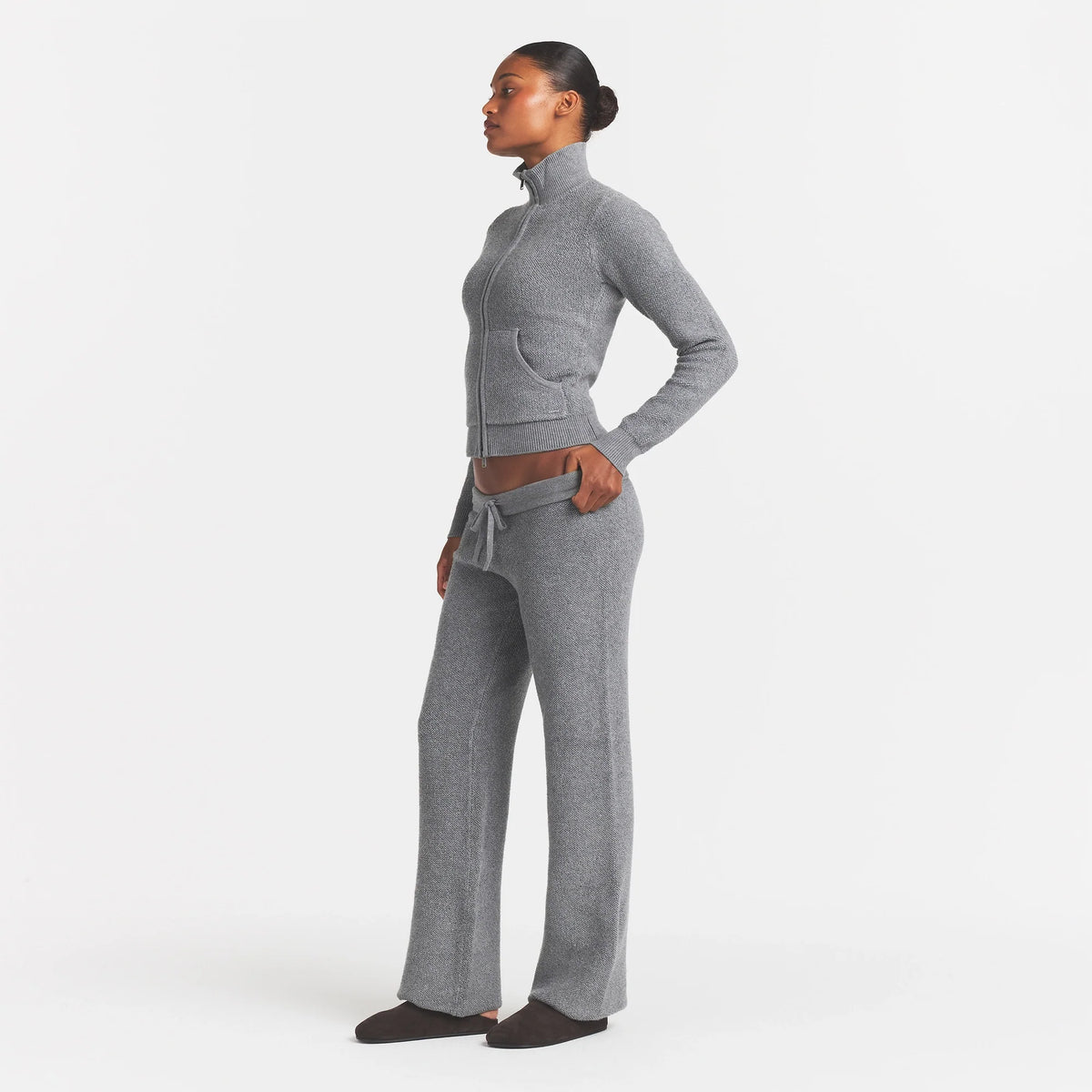 TEXTURED KNIT SHERPA PANT | DARK HEATHER GREY