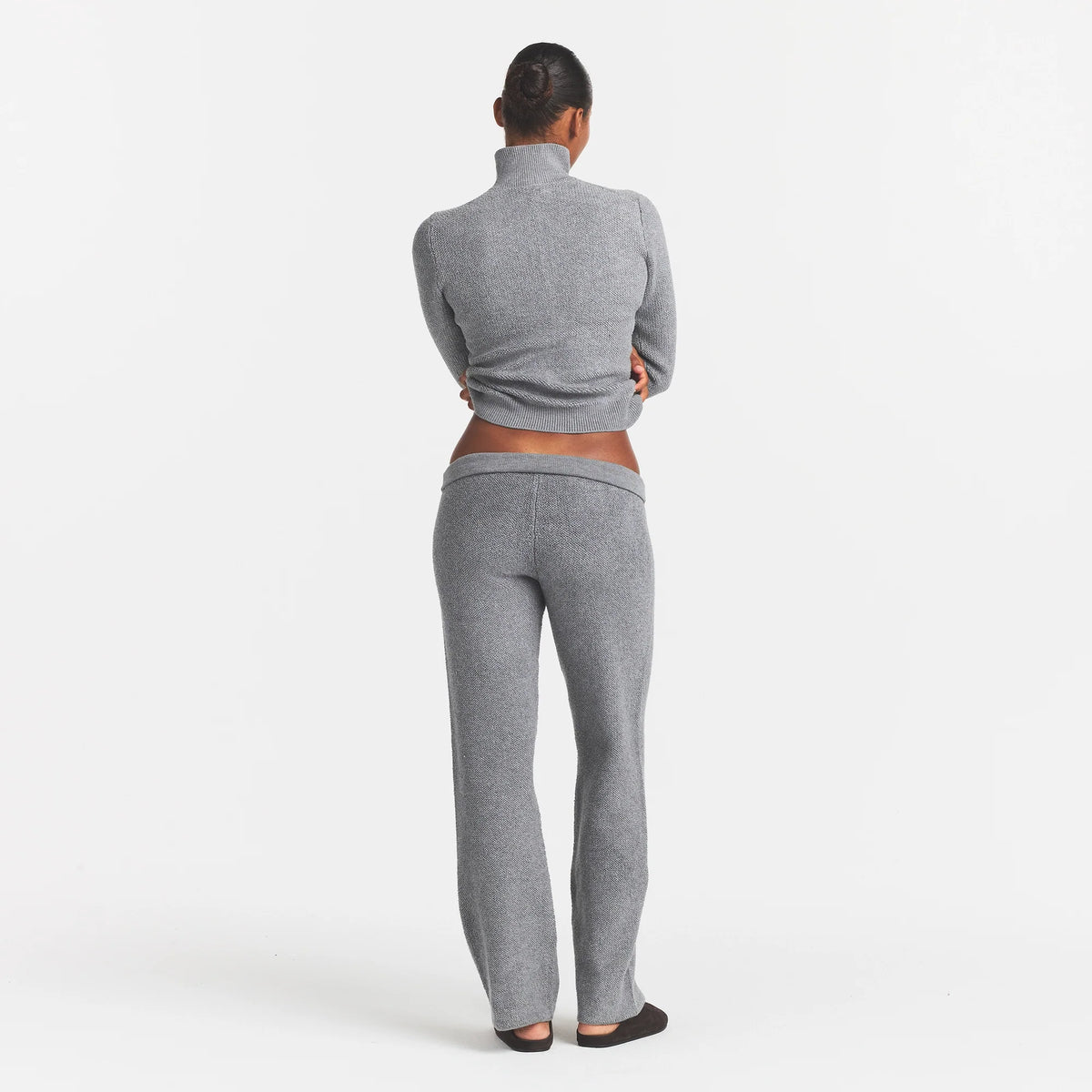 TEXTURED KNIT SHERPA PANT | DARK HEATHER GREY