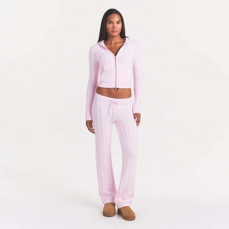 SWEATER KNIT CABLE STRAIGHT LEG PANT | CHERRY BLOSSOM