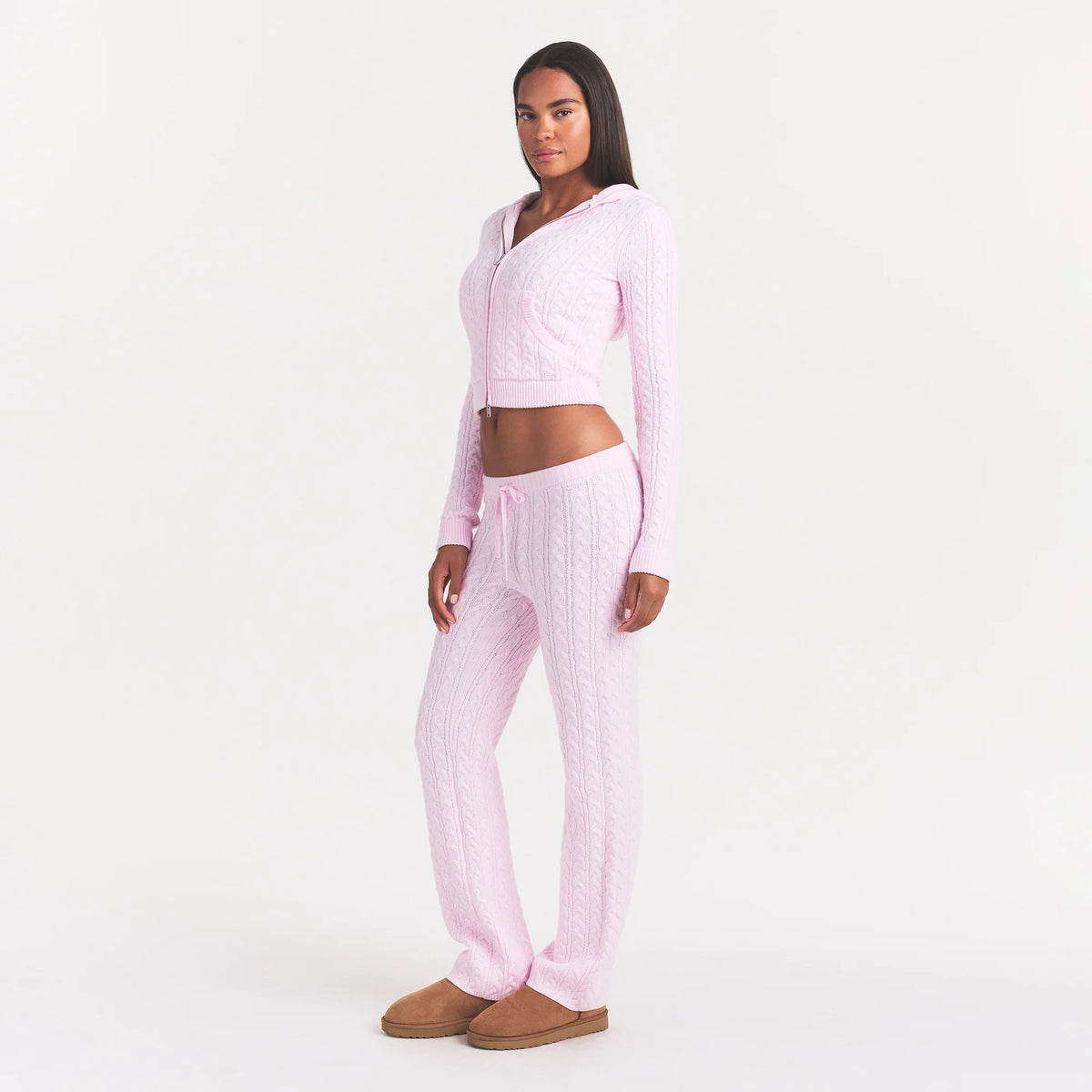 SWEATER KNIT CABLE STRAIGHT LEG PANT | CHERRY BLOSSOM