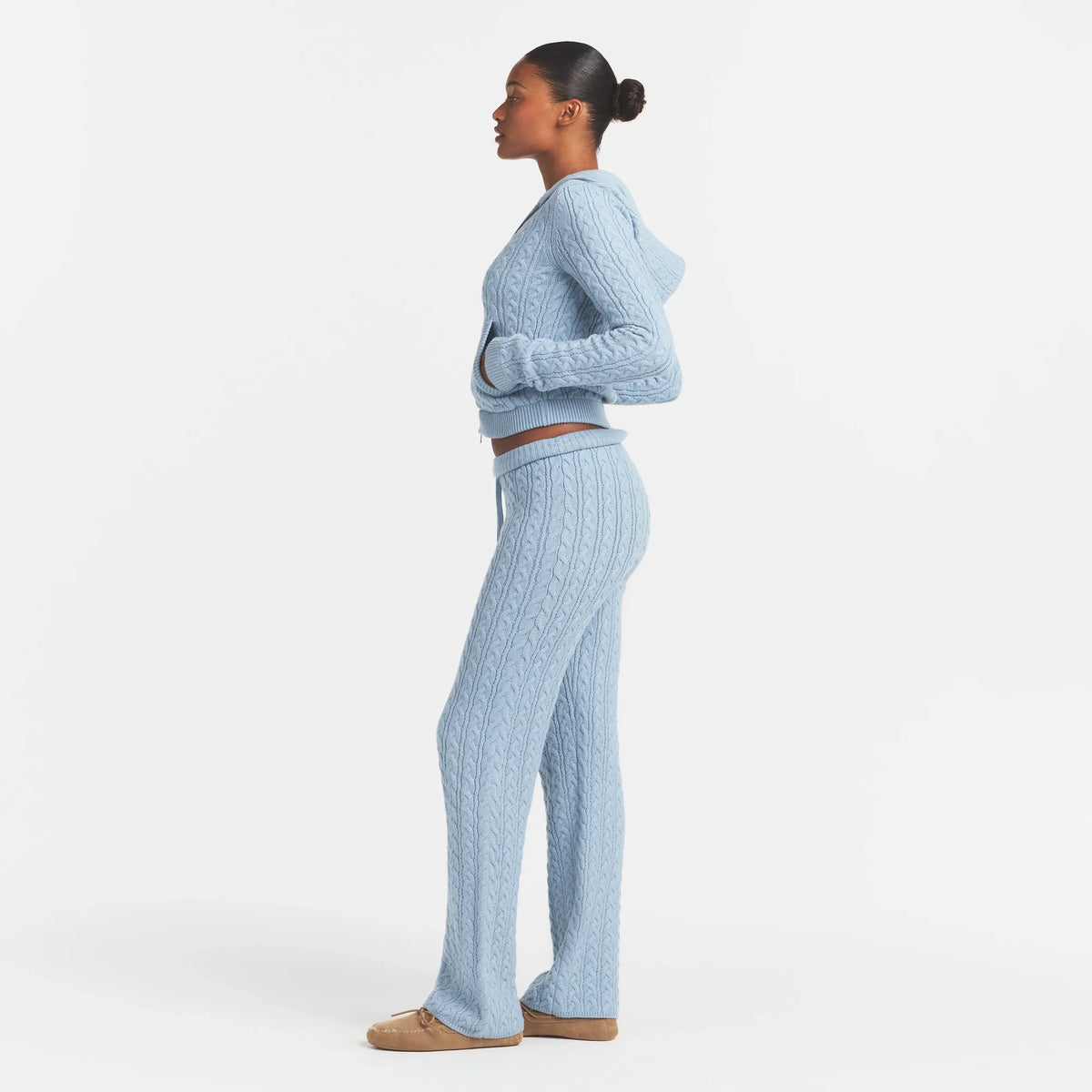 SWEATER KNIT CABLE STRAIGHT LEG PANT | FOG