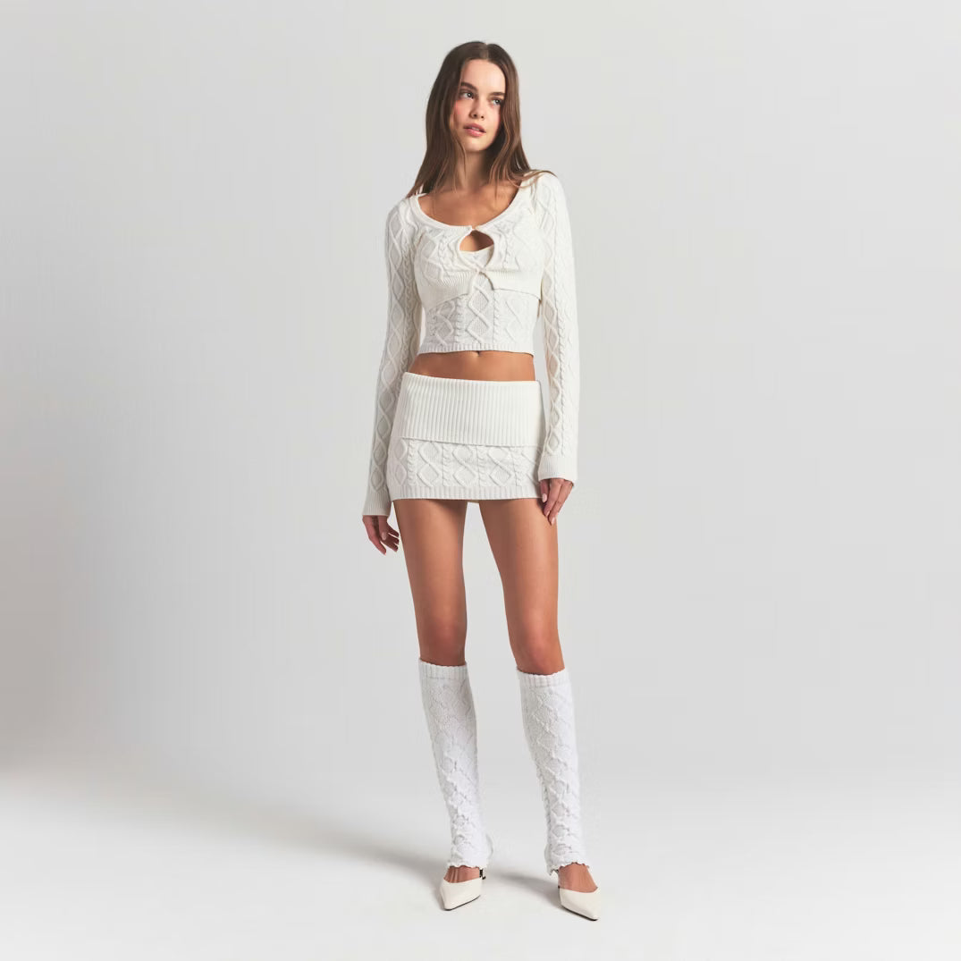 SNOW BUNNY CABLE KNIT MINI SKIRT | IVORY