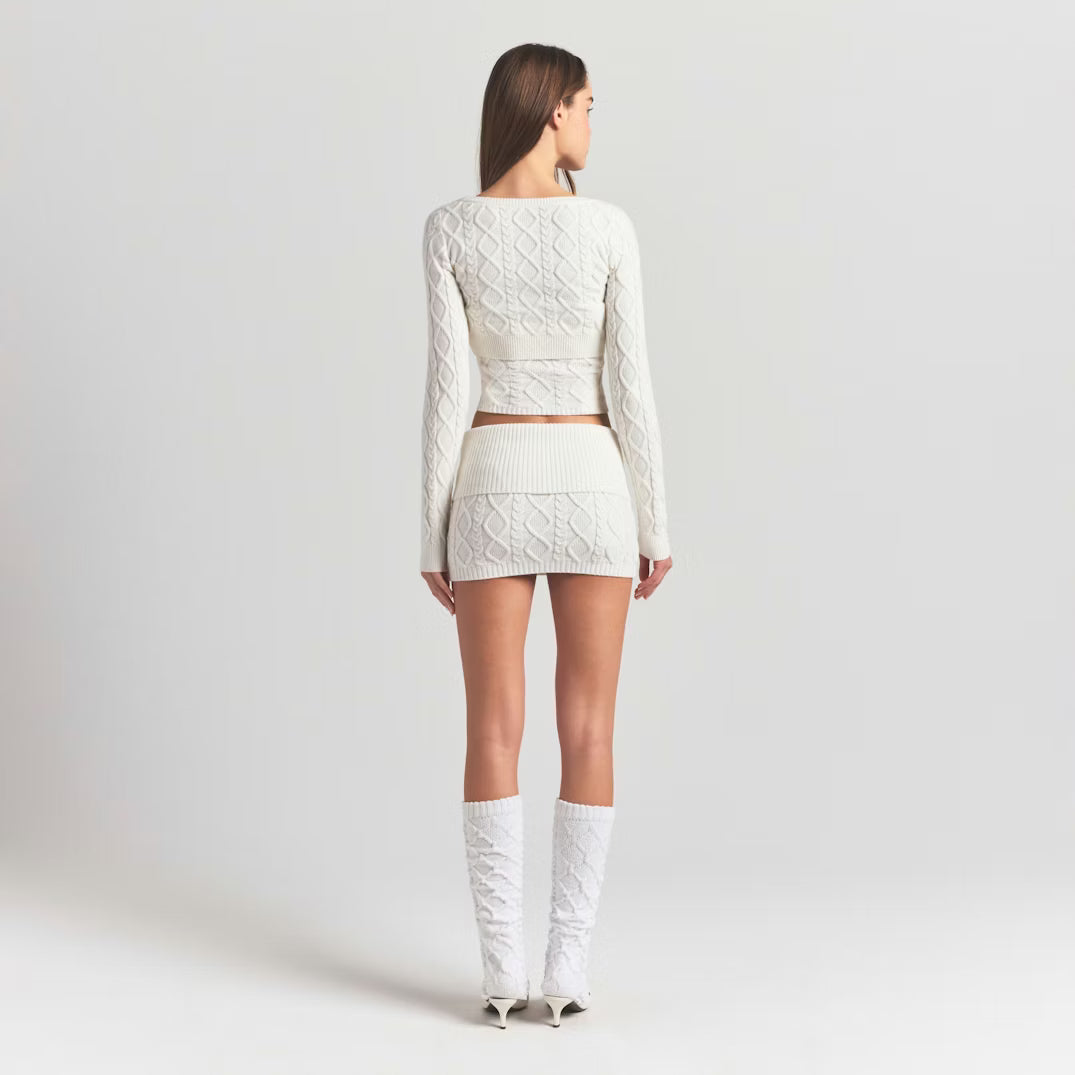 SNOW BUNNY CABLE KNIT MINI SKIRT | IVORY
