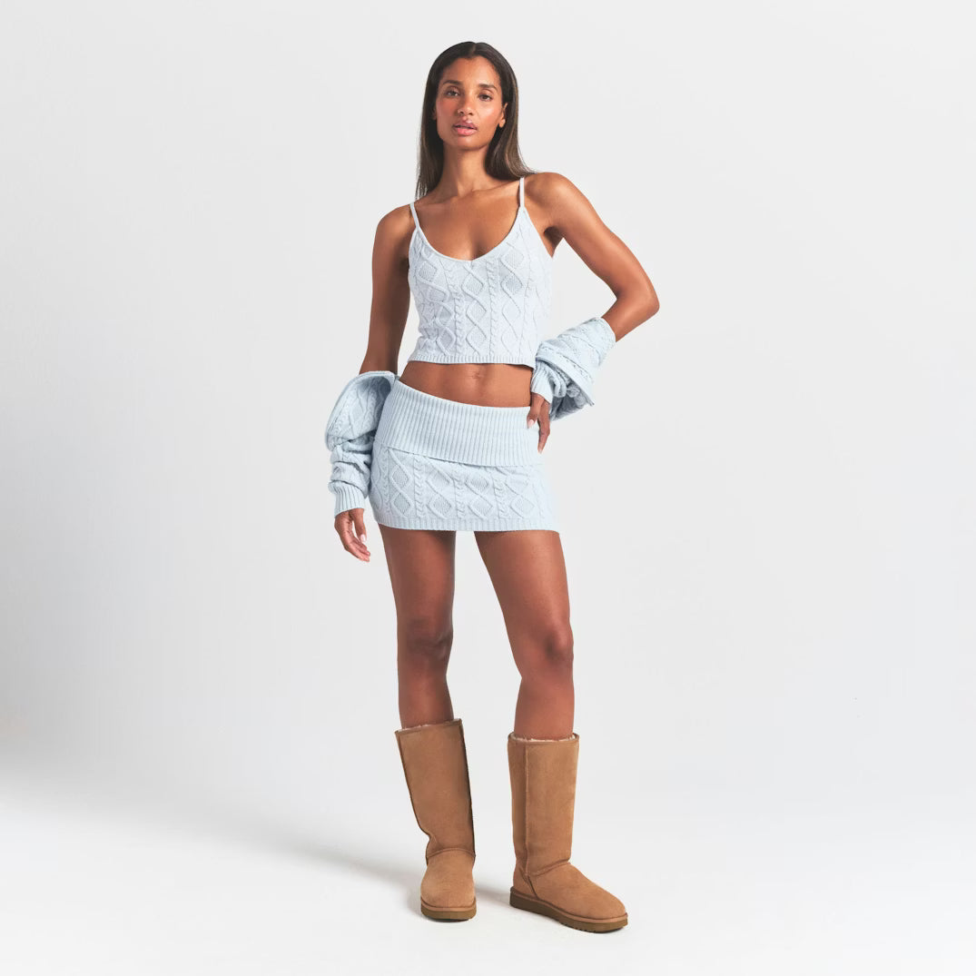 SNOW BUNNY CABLE KNIT MINI SKIRT | ZEN BLUE
