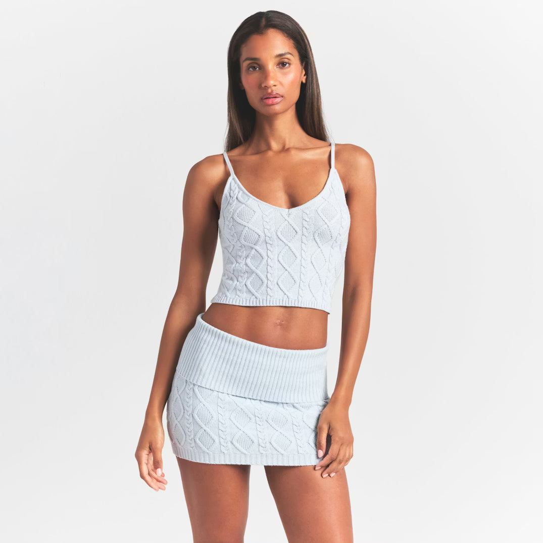 SNOW BUNNY CABLE KNIT MINI SKIRT | ZEN BLUE