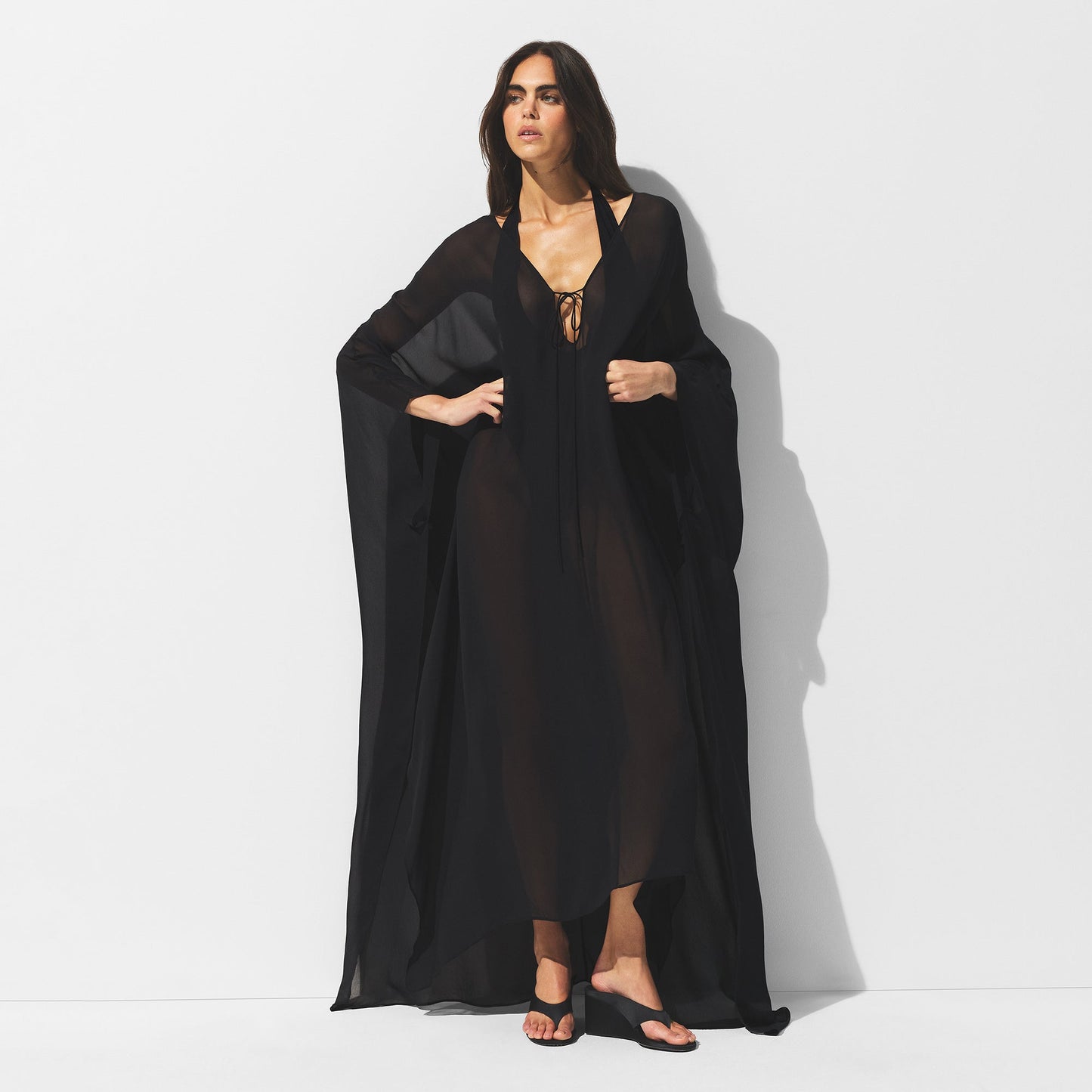 SHEER COVER-UPS LONG KAFTAN | OBSIDIAN