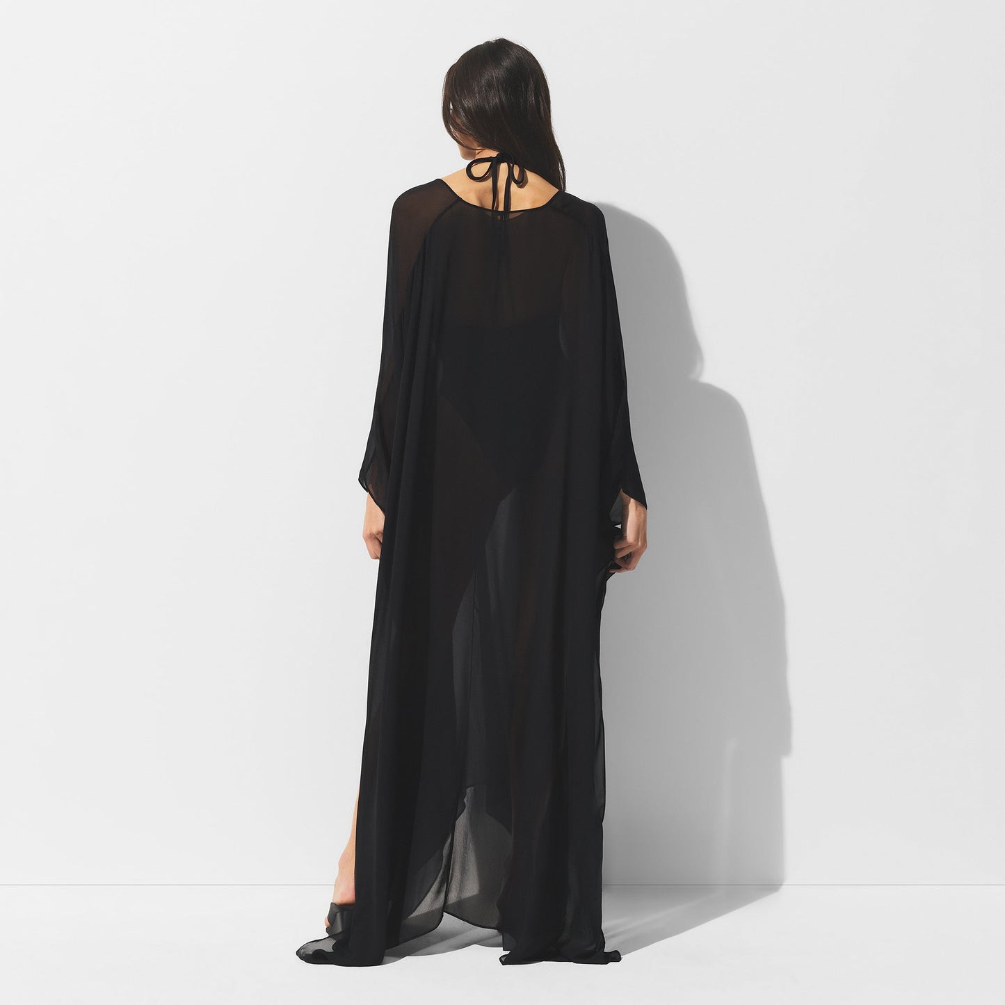 SHEER COVER-UPS LONG KAFTAN | OBSIDIAN