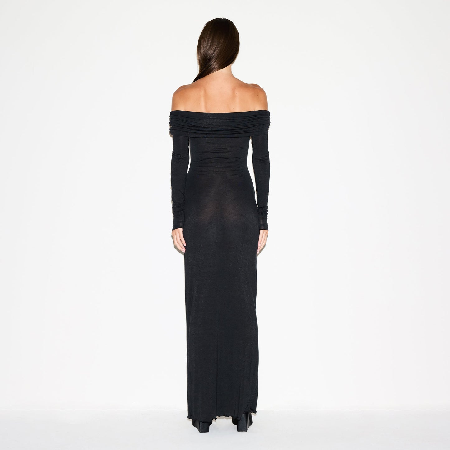 SHEER MODAL OFF SHOULDER LONG DRESS | ONYX
