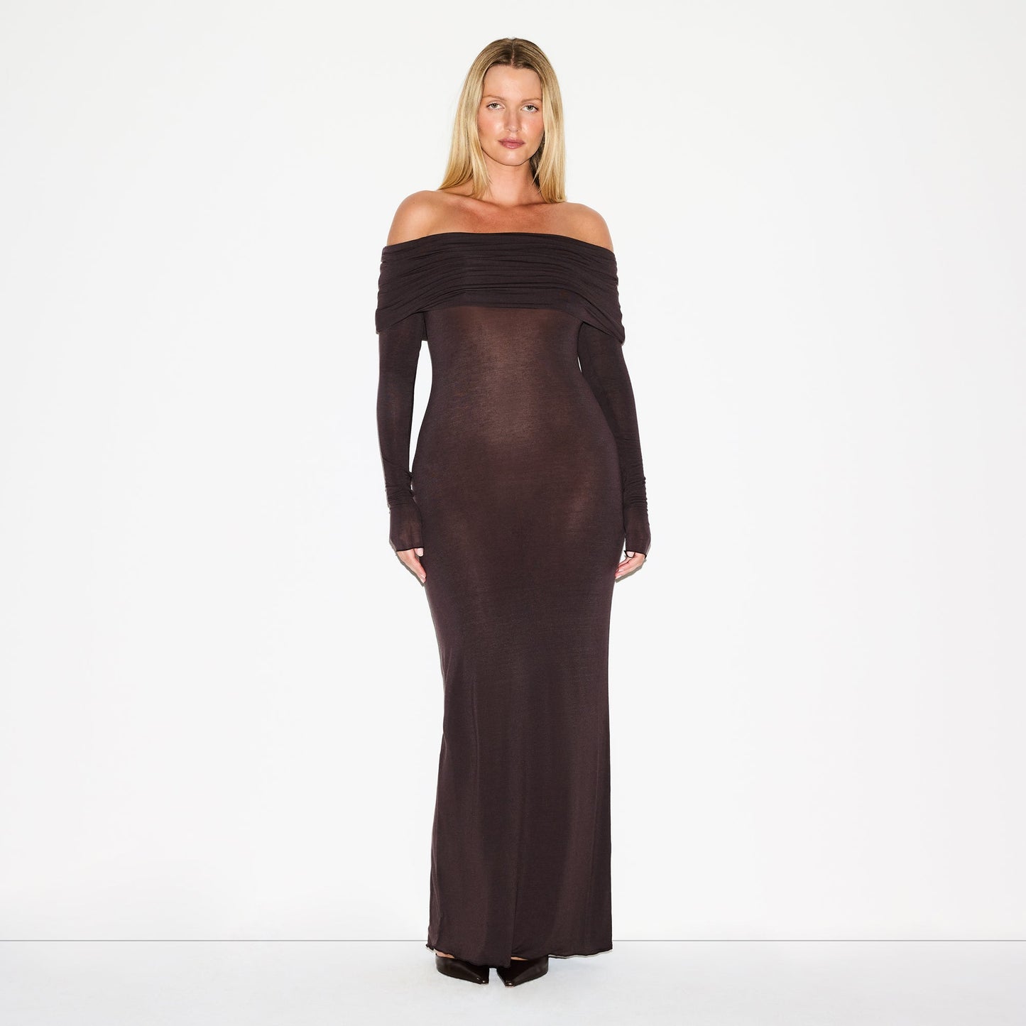 SHEER MODAL OFF SHOULDER LONG DRESS | PHOENIX