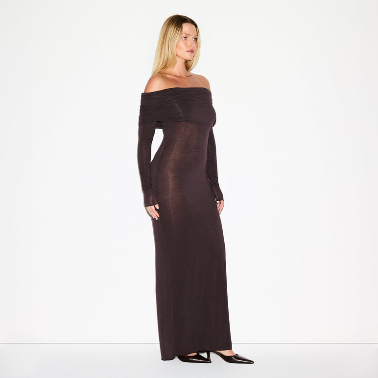 SHEER MODAL OFF SHOULDER LONG DRESS | PHOENIX