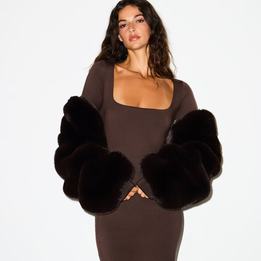 SMOOTH LAYERS SQUARE NECK MIDI DRESS | ESPRESSO