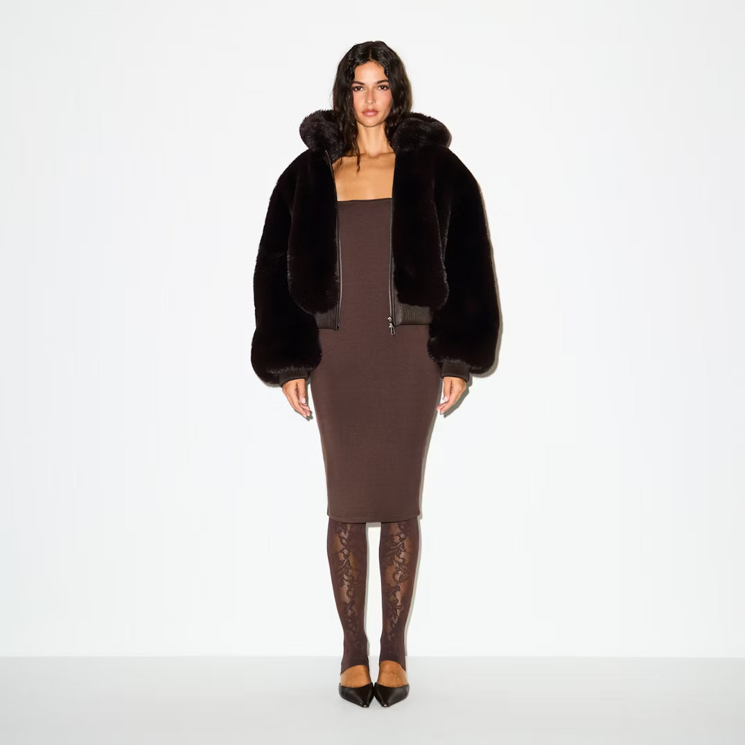 SMOOTH LAYERS SQUARE NECK MIDI DRESS | ESPRESSO