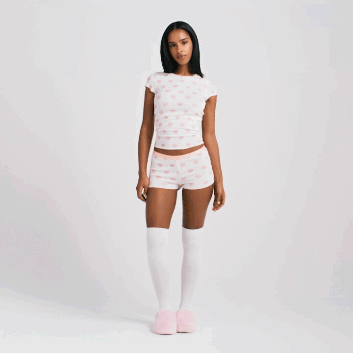 LOGO POINTELLE BABY TEE AND MICRO SHORT SET | SNOW LACE HEARTS