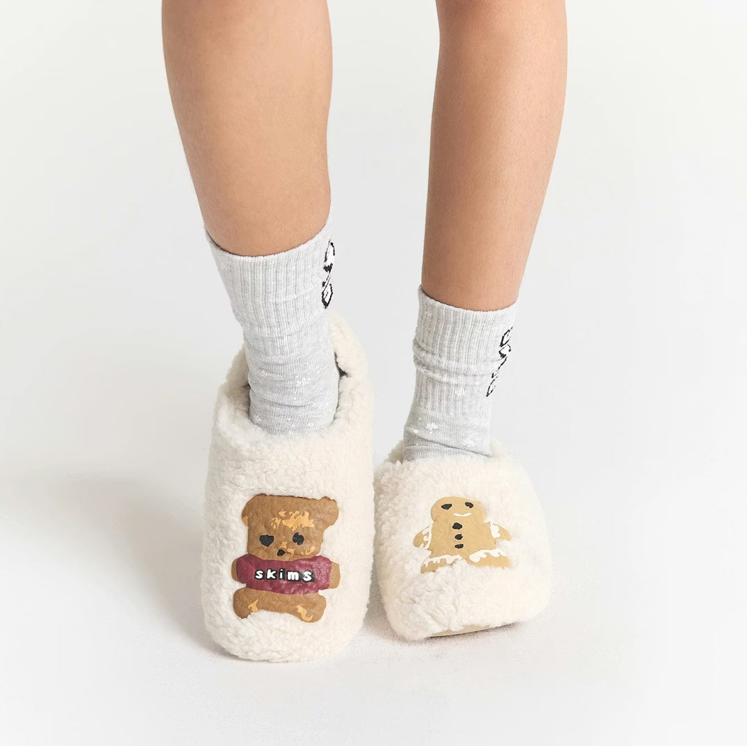 CACTUS PLANT FLEA MARKET X SKIMS SHERPA SLIPPER | MARBLE TEDDY BEAR PRINT