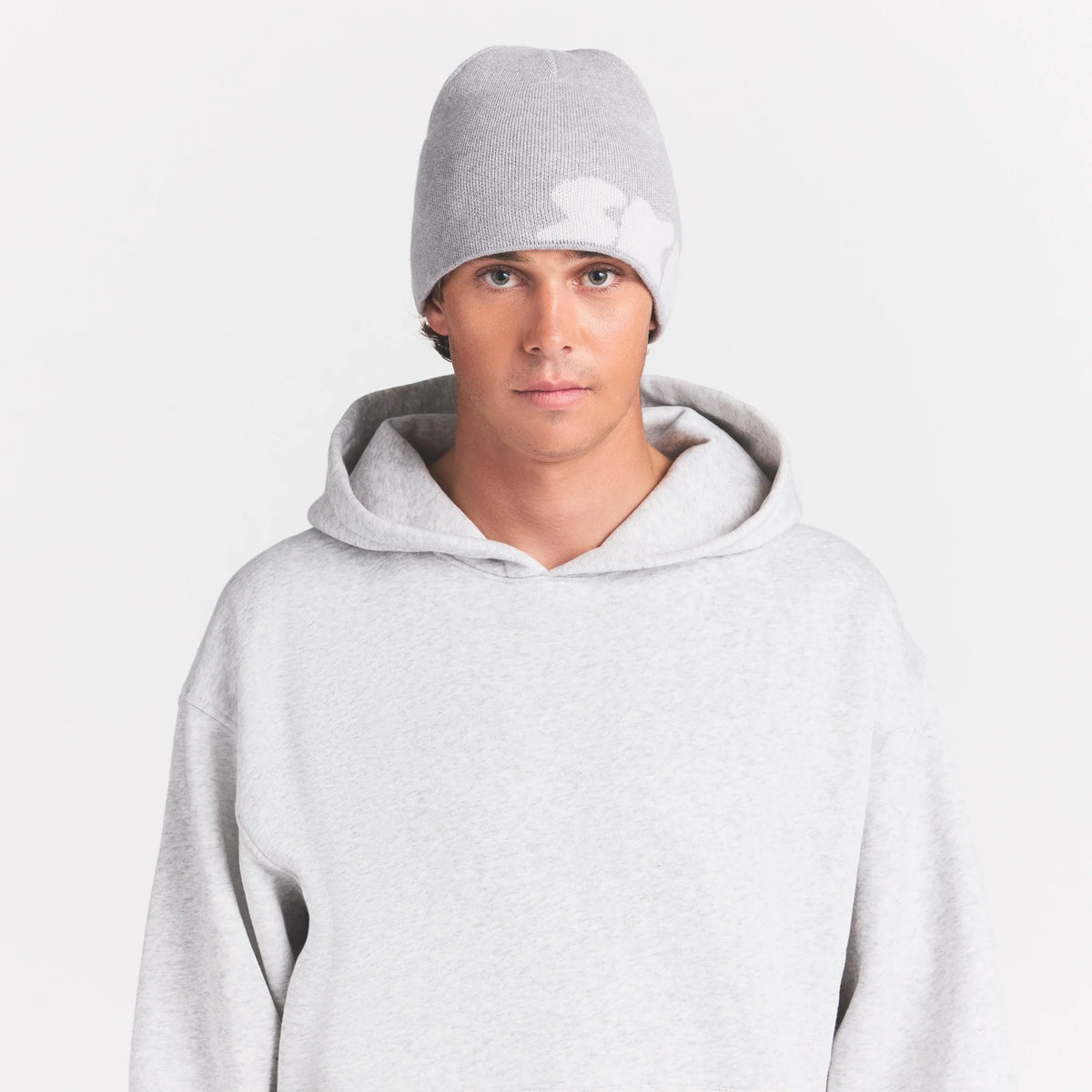 COTTON KNIT MENS LOGO BEANIE | LIGHT HEATHER GREY