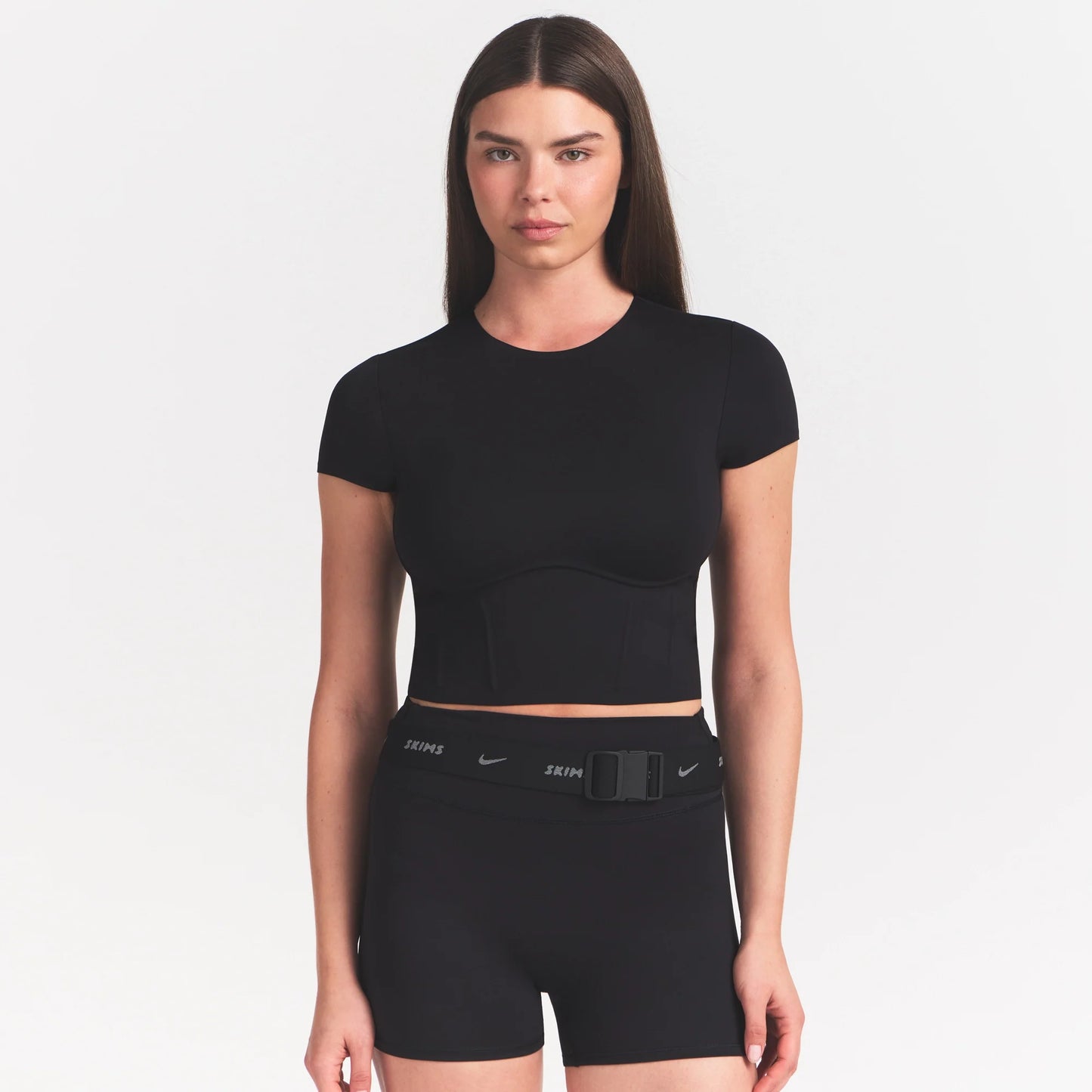 NikeSKIMS MATTE CROPPED CORSET TEE | OBSIDIAN