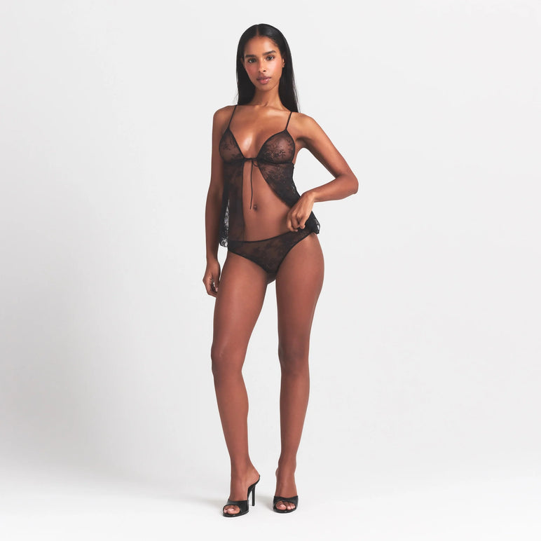 ULTRA FINE LACE TIE FRONT CAMI | ONYX