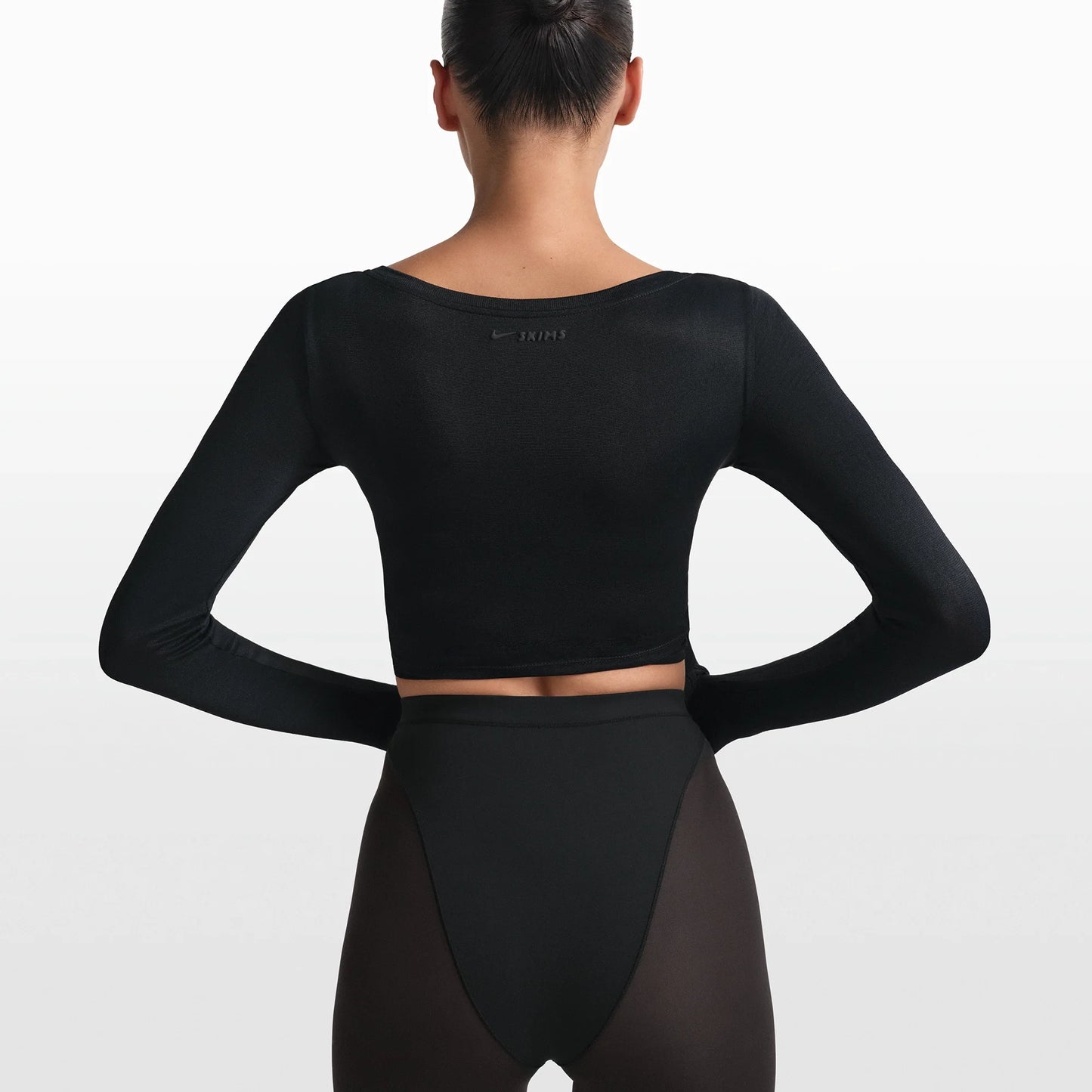 NikeSKIMS STRETCH KNIT WRAP LONG SLEEVE CROPPED TOP | OBSIDIAN
