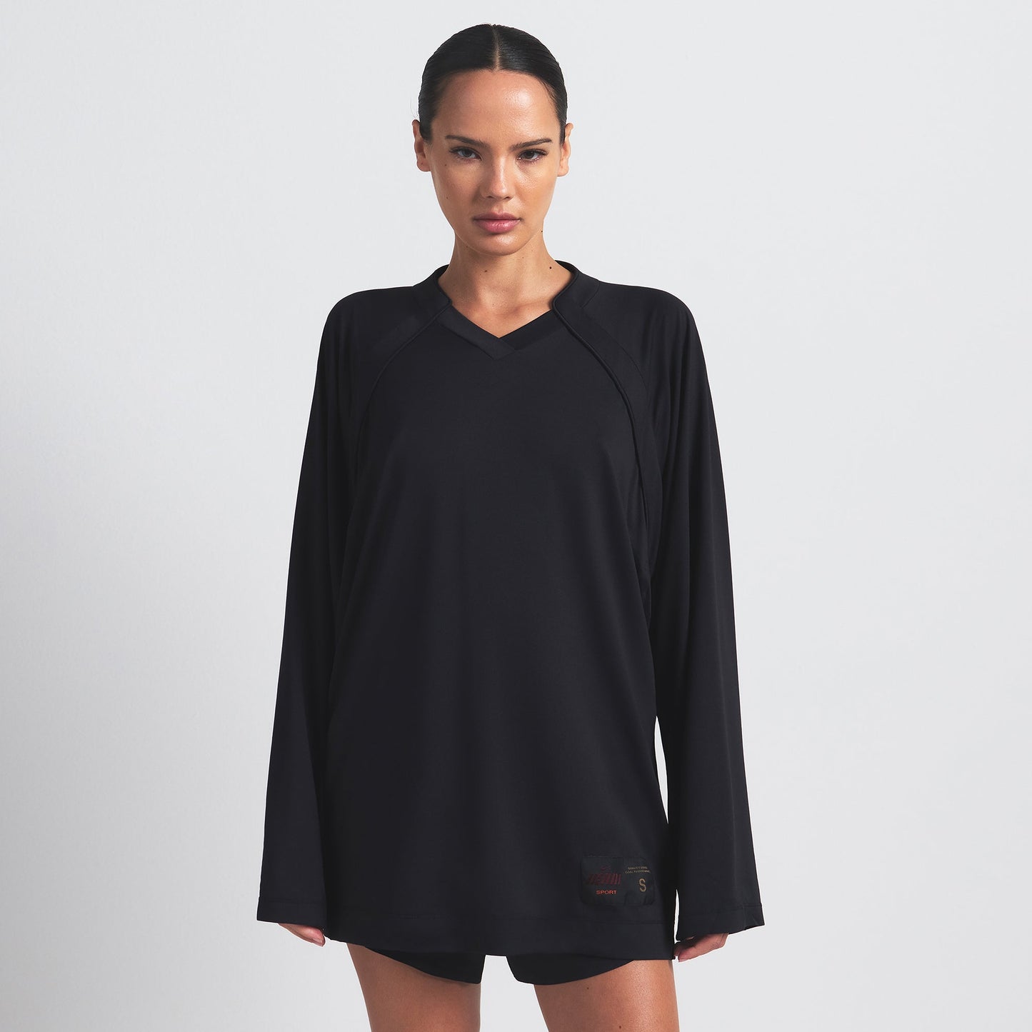 NikeSKIMS AIRY V-NECK OVERSIZED LONG SLEEVE TOP | OBSIDIAN