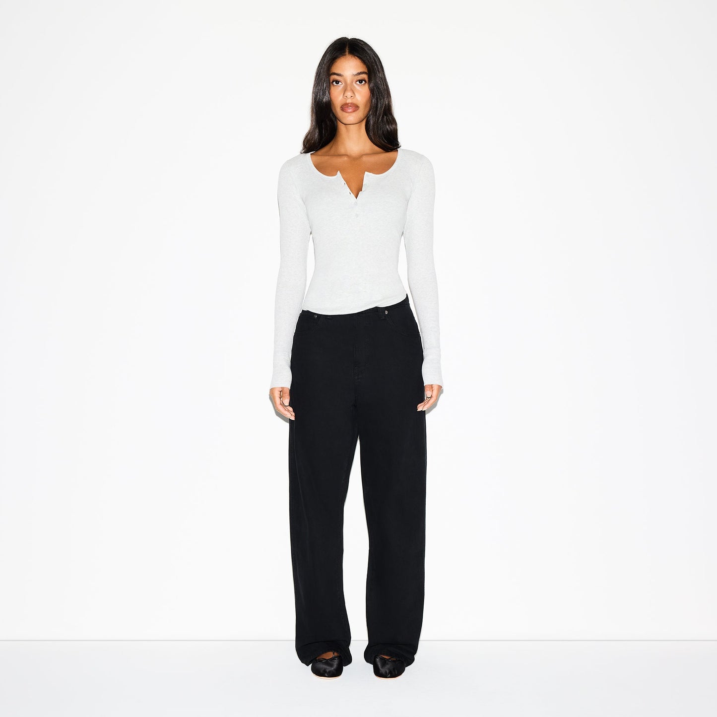 COTTON RIB SCOOP NECK HENLEY | LIGHT HEATHER GREY