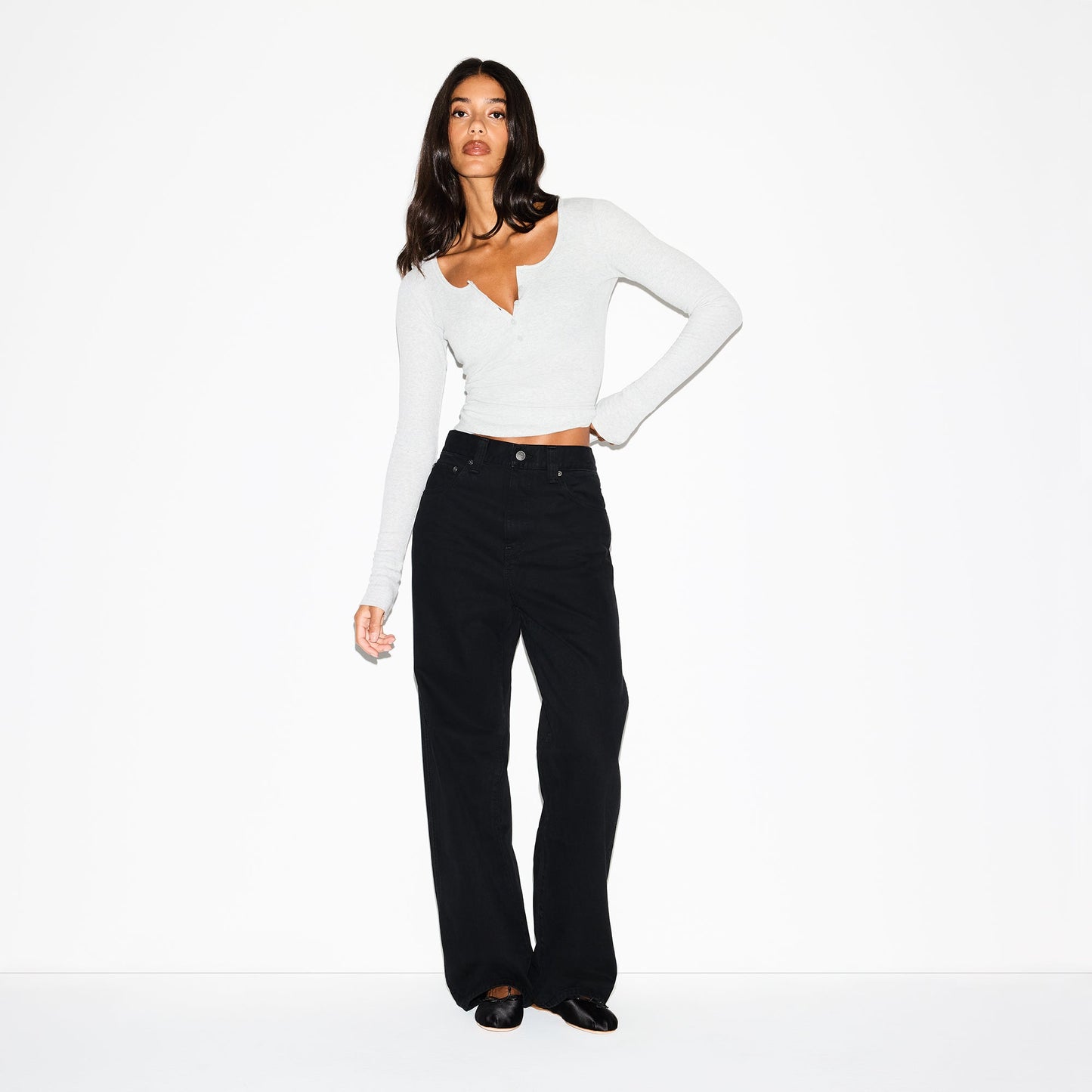 COTTON RIB SCOOP NECK HENLEY | LIGHT HEATHER GREY