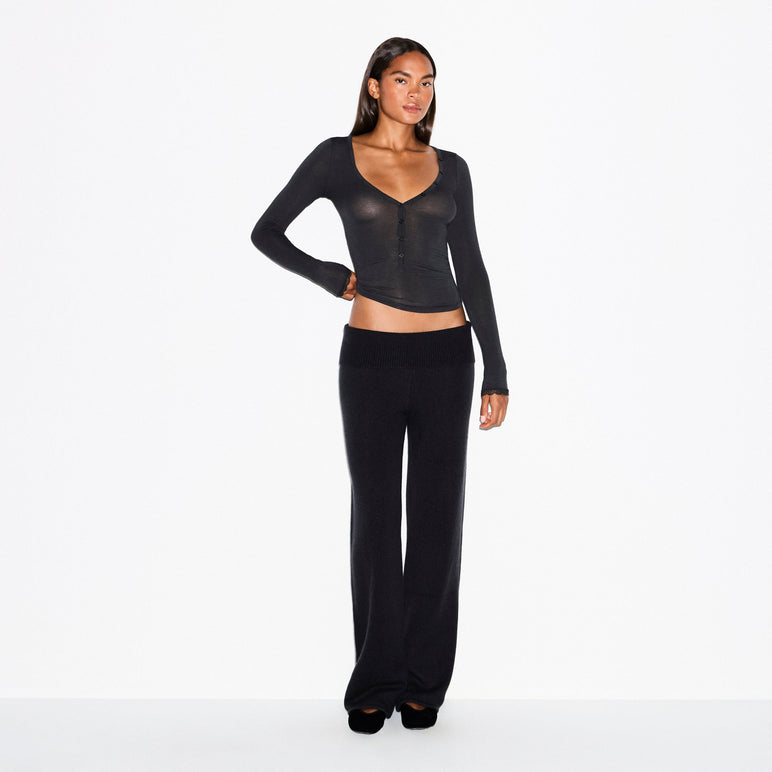 SHEER MODAL LONG SLEEVE HENLEY | ONYX
