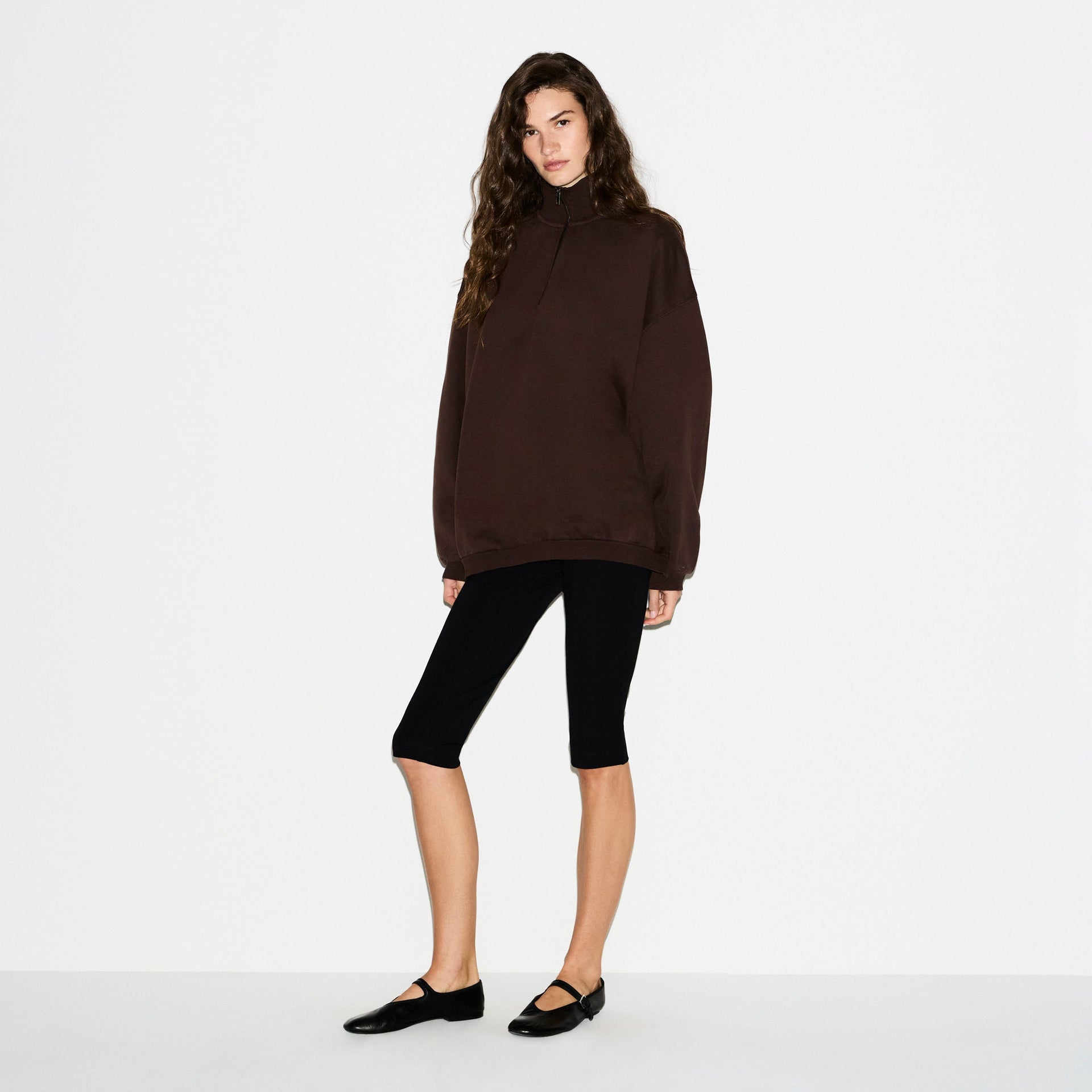 BOYFRIEND FLEECE OVERSIZED HALF ZIP | ESPRESSO
