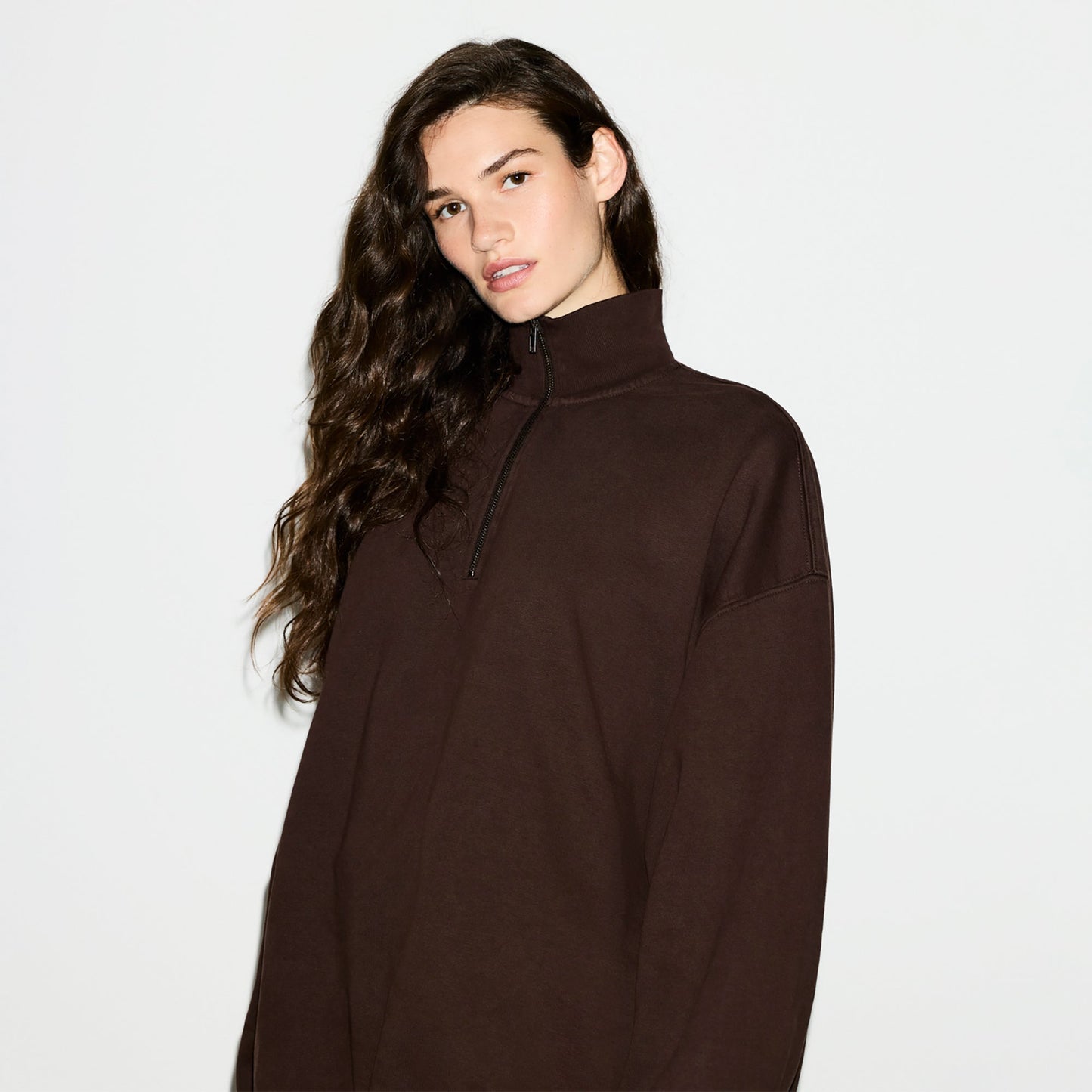BOYFRIEND FLEECE OVERSIZED HALF ZIP | ESPRESSO