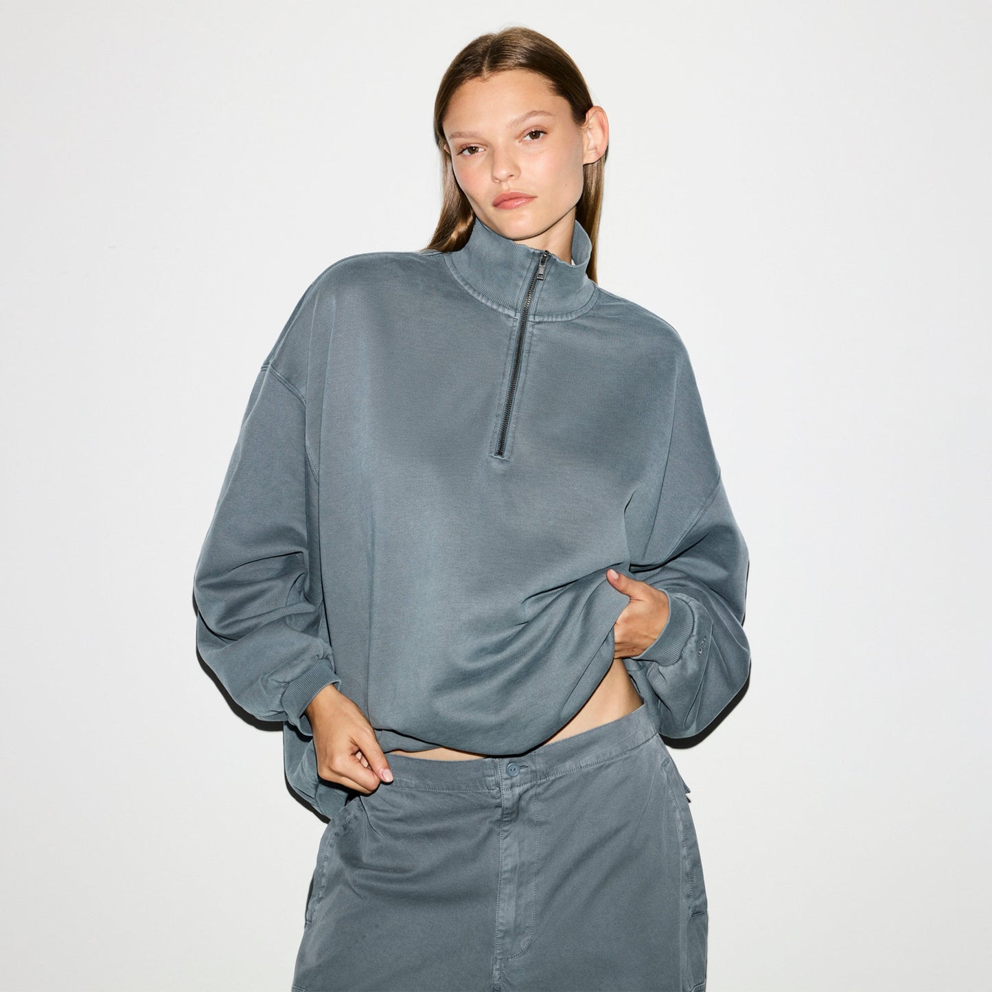 BOYFRIEND FLEECE OVERSIZED HALF ZIP | ZIRCON
