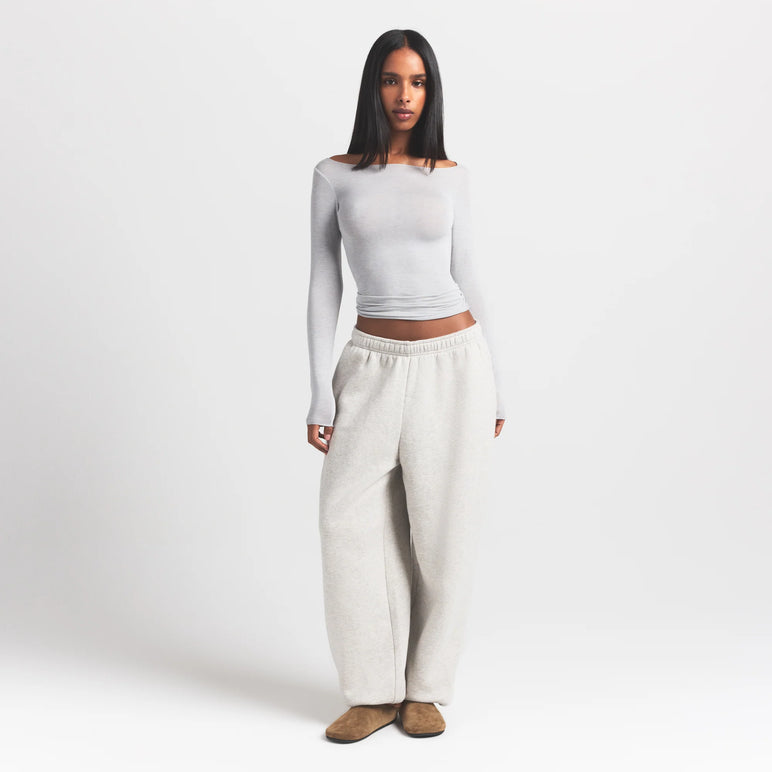 SHEER MODAL LONG SLEEVE BOATNECK TOP | HEATHER GREY